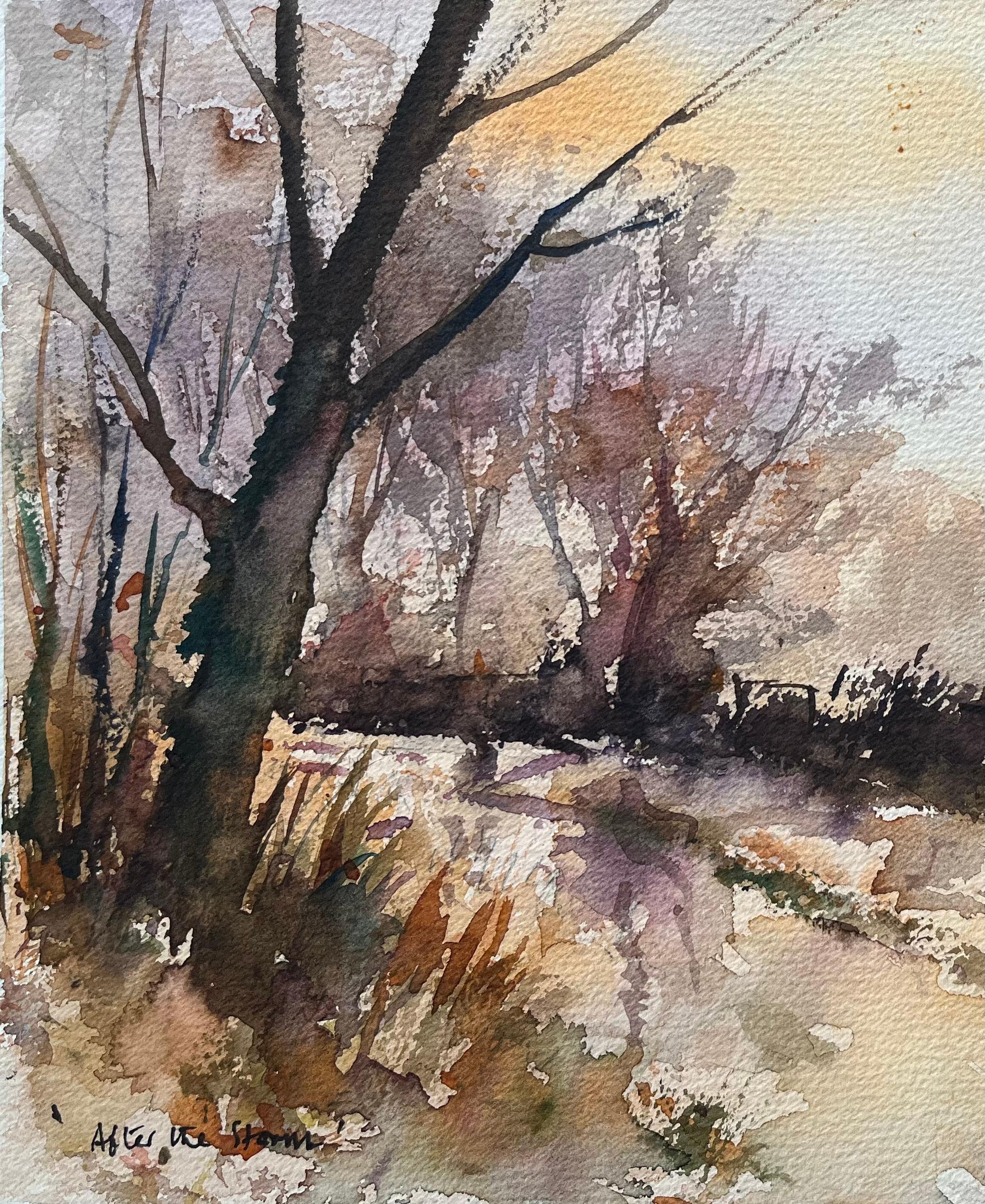 British Impressionist Watercolor of a Landscape Scene After the Storm For Sale 1