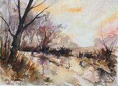 British Impressionist Watercolor of a Landscape Scene After the Storm