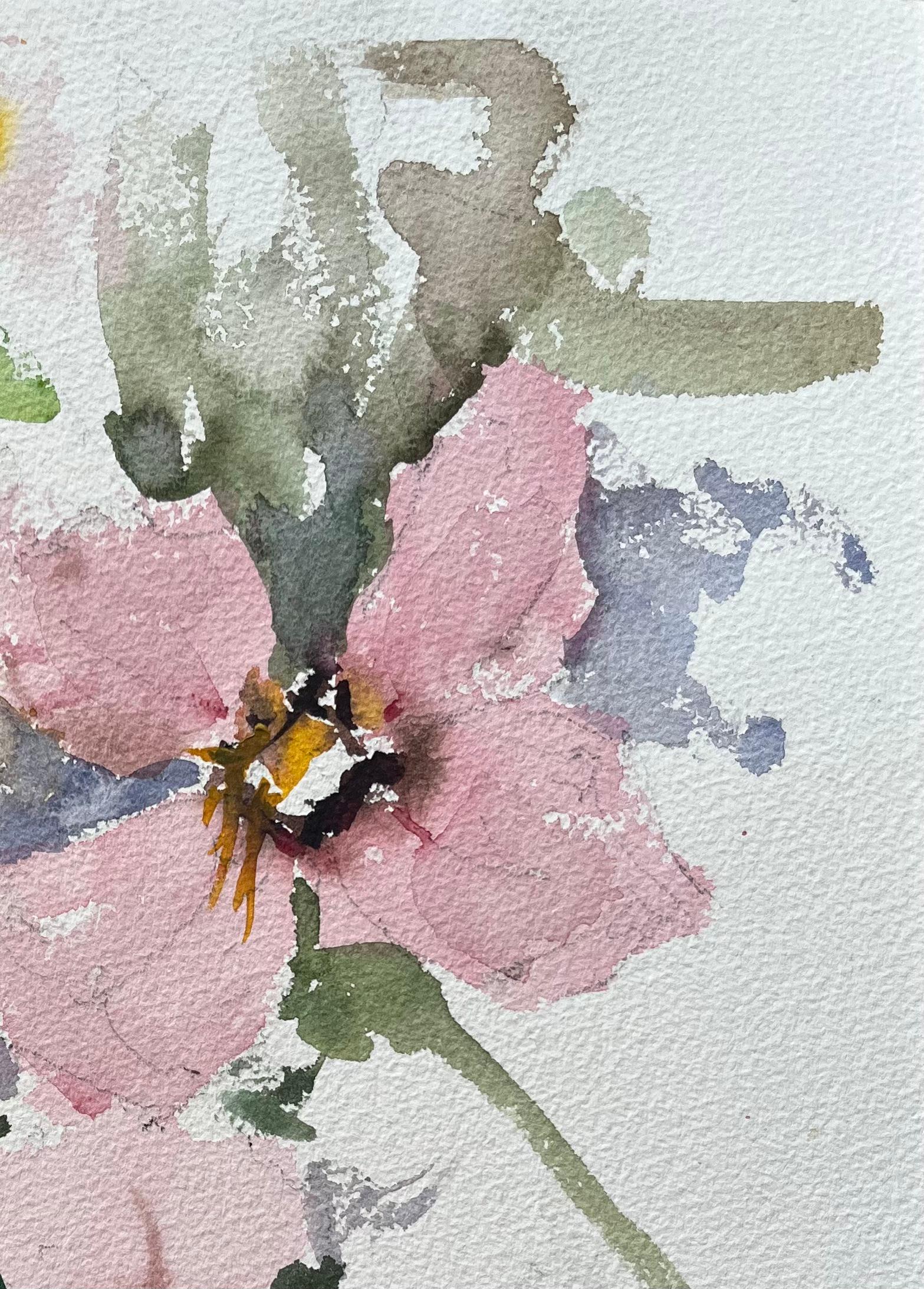 Aquarelle impressionniste britannique représentant un ensemble floral libre de fleurs roses - Impressionnisme Painting par Anthony Avery