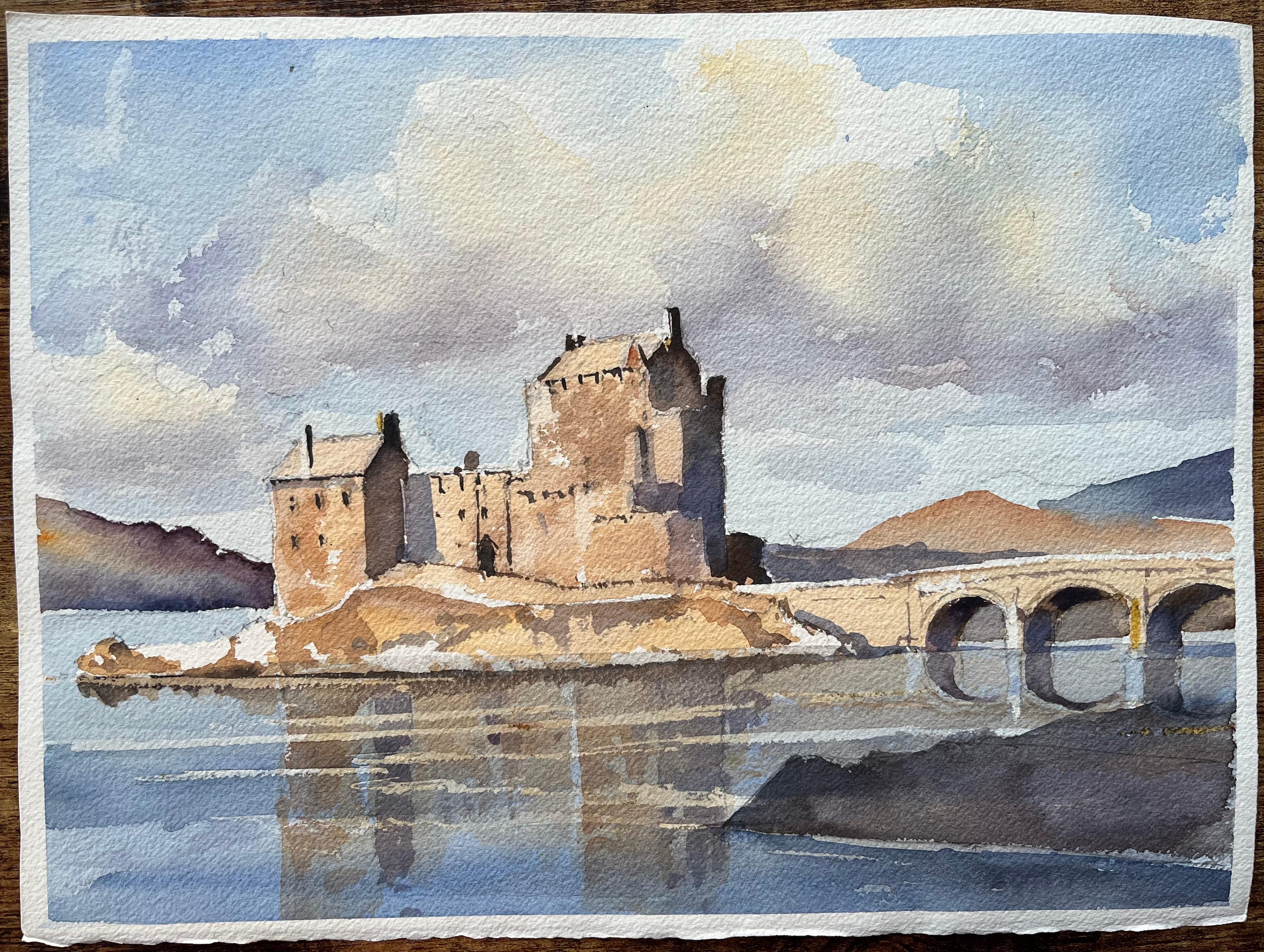 Britisches impressionistisches Aquarell des Schlosses Eilean Donan, Schottland – Painting von Anthony Avery