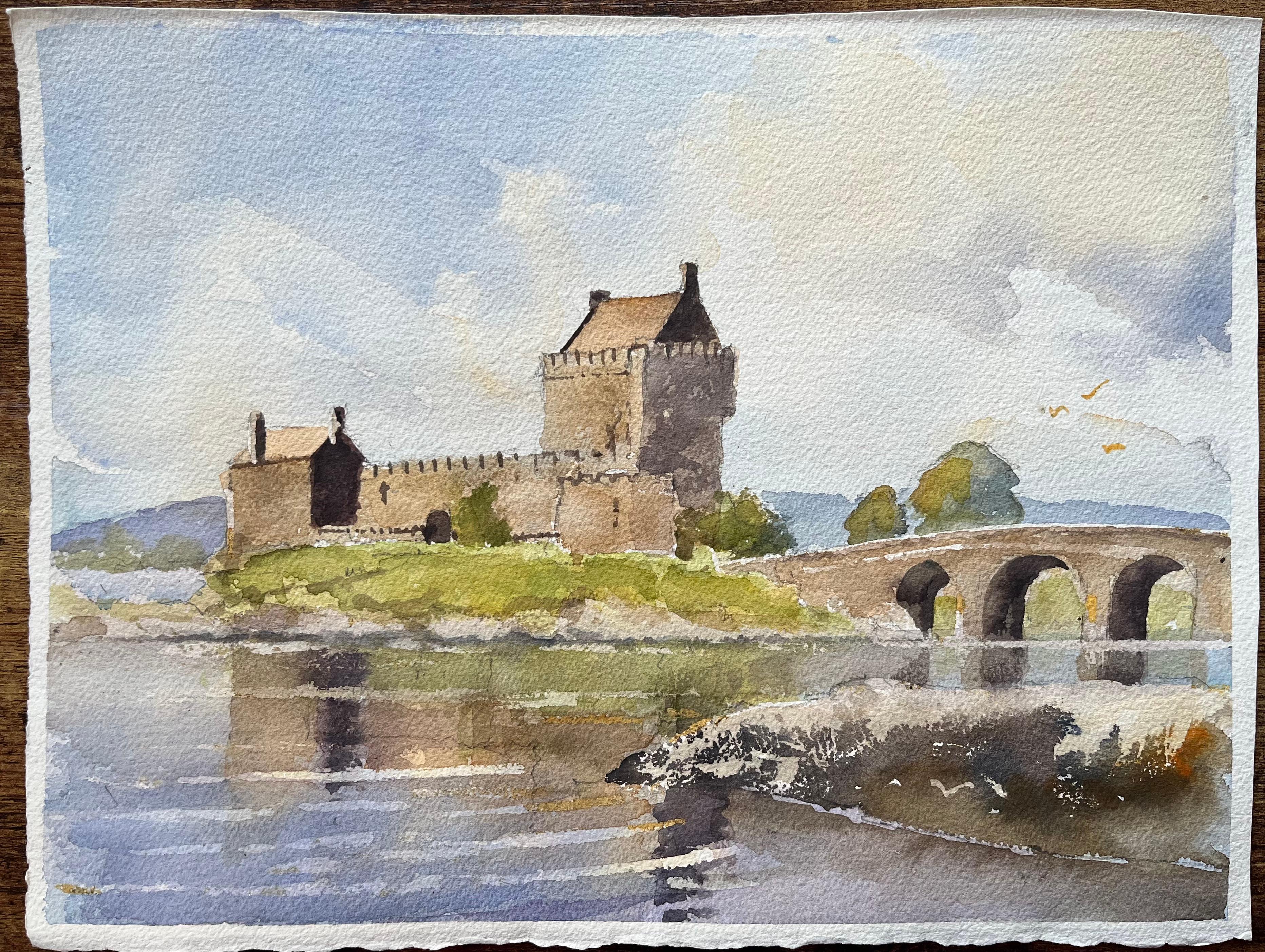 British Impressionist Watercolor of Eilean Donan Castle Scotland – Painting von Anthony Avery
