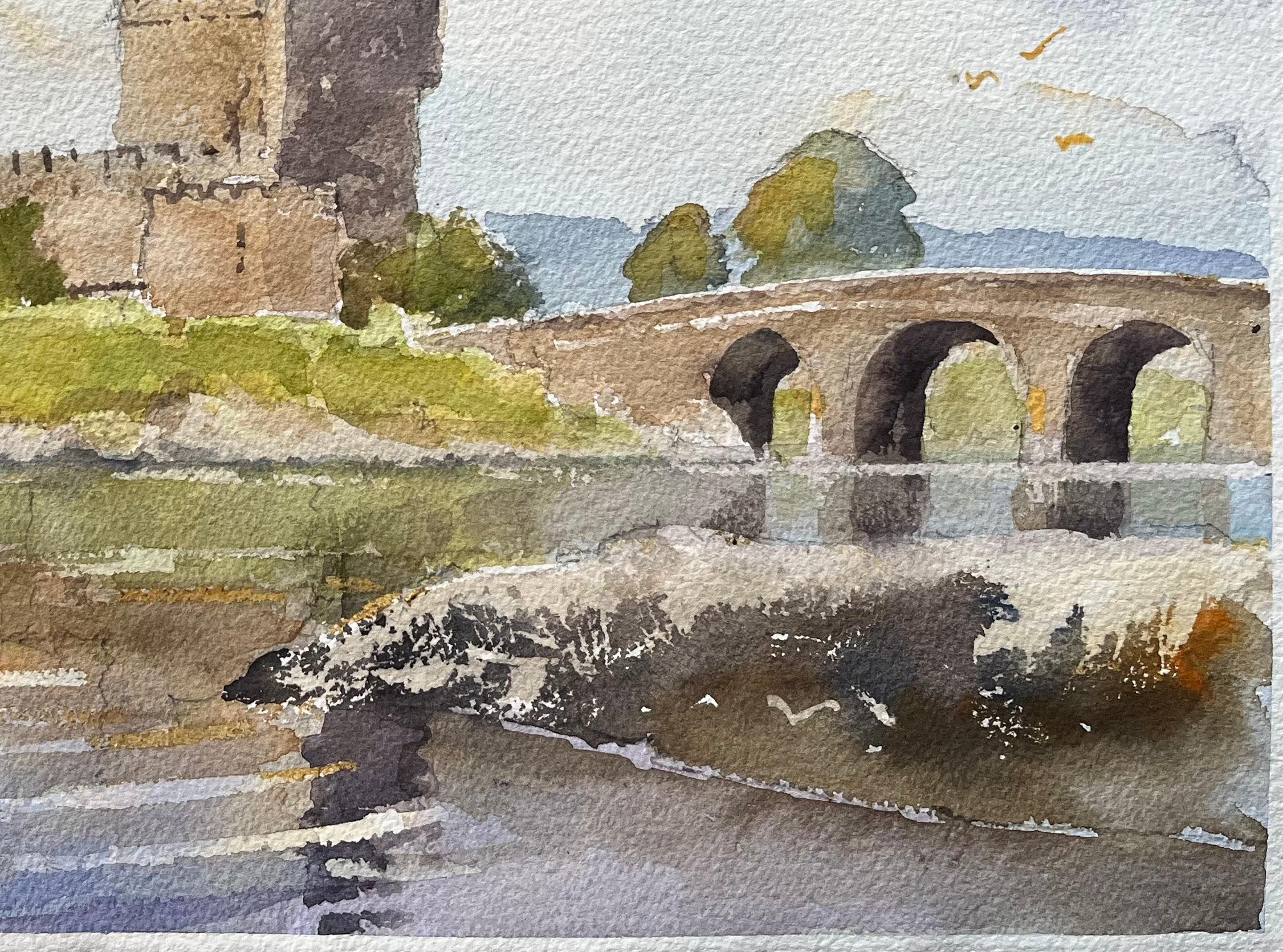 British Impressionist Watercolor of Eilean Donan Castle Scotland (Impressionismus), Painting, von Anthony Avery