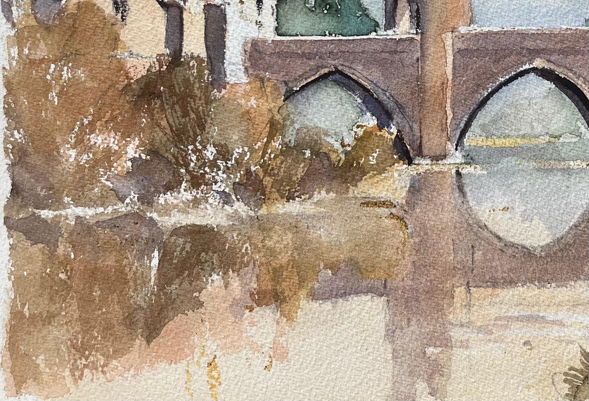 Titel: Aquarell eines britischen Impressionisten mit einer mittelalterlichen Brücke über einen ruhigen Fluss
Von Anthony Avery (Brite 1946-2023)
Original-Aquarell auf Künstlerpapier, ungerahmt
Abmessungen: 11,25 x 15,25 Zoll (Höhe x Breite)
Zustand:
