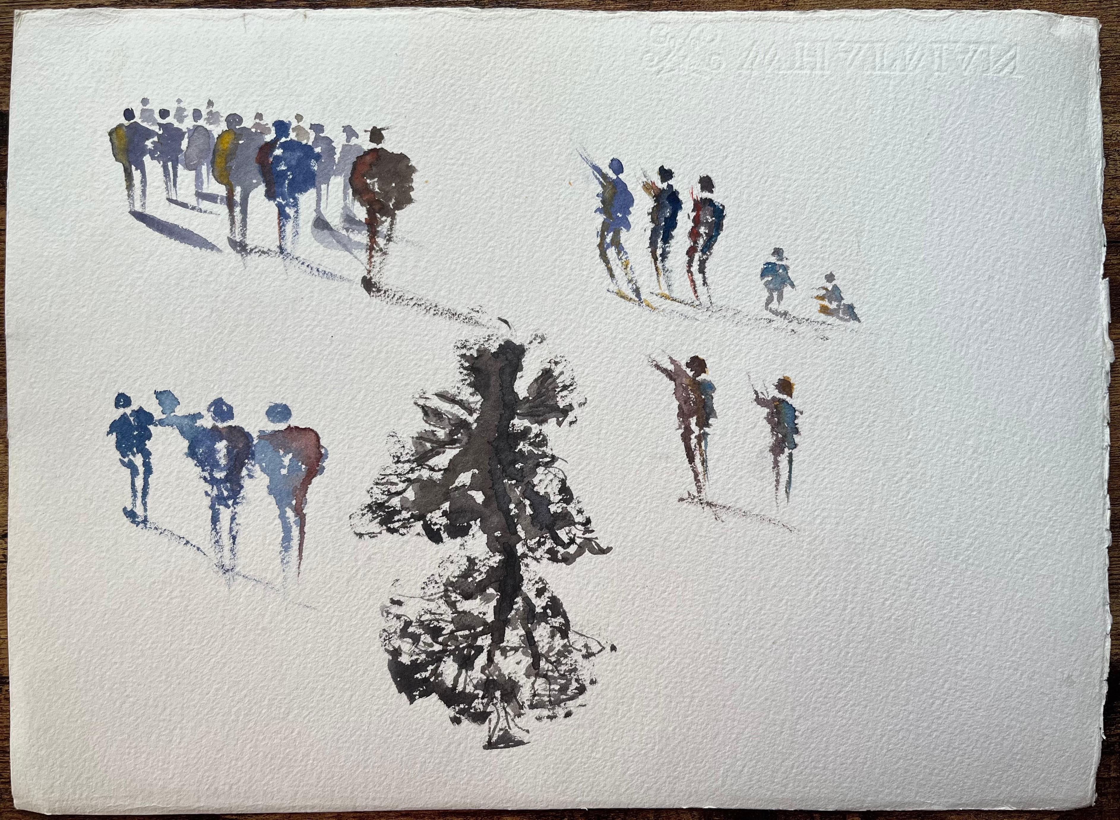 Britisches impressionistisches Aquarell einer mittelalterlichen Brücke über einem heiteren Fluss im Angebot 2
