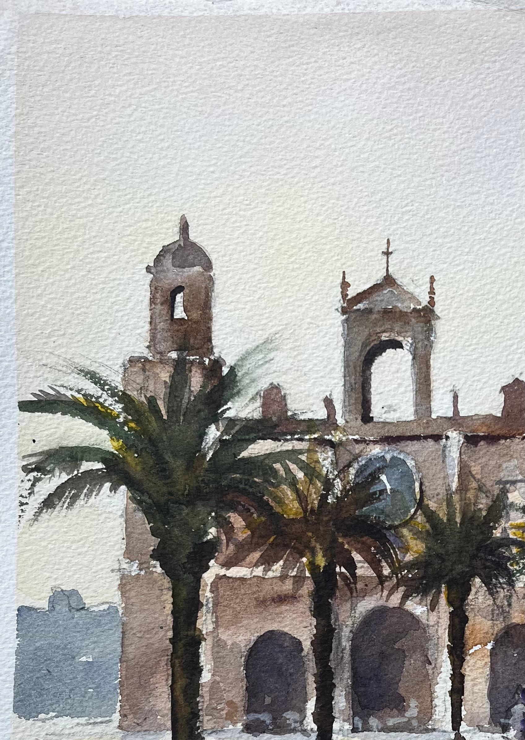 Titel: Britischer Impressionist Aquarell eines mediterranen Platzes mit Figuren
Von Anthony Avery (Brite 1946-2023)
Original-Aquarell auf Künstlerpapier, ungerahmt
Abmessungen: 15,5 x 11,25 Zoll (Höhe x Breite)
Zustand: Gut, mit leichten