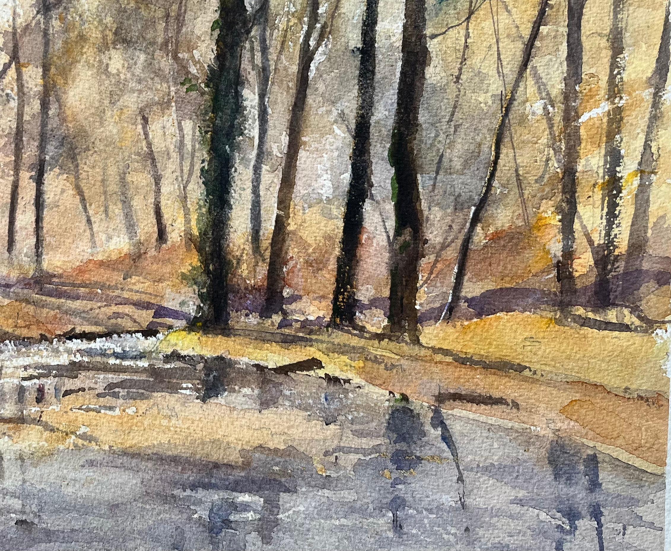 Britisches impressionistisches Aquarell einer Misty Riverside mit Kirchenschleife, British Impressionismus im Angebot 1