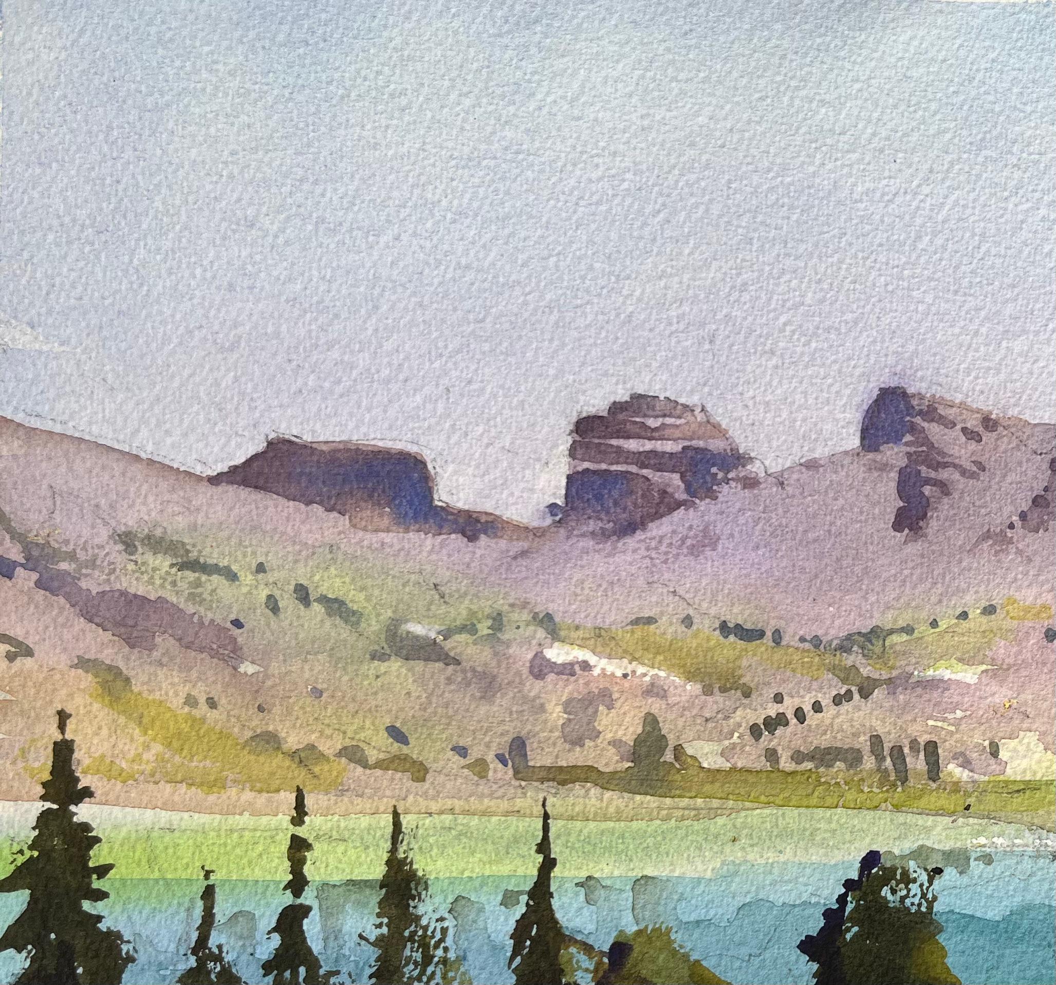 Título: Acuarela impresionista británica de un paisaje montañoso de pinos y lago
de Anthony Avery (británico 1946-2023)
Acuarela original sobre papel de artista, sin enmarcar
Dimensiones: 11,25 x 15 pulgadas (Alto x Ancho)
Estado: Bueno, con algunos