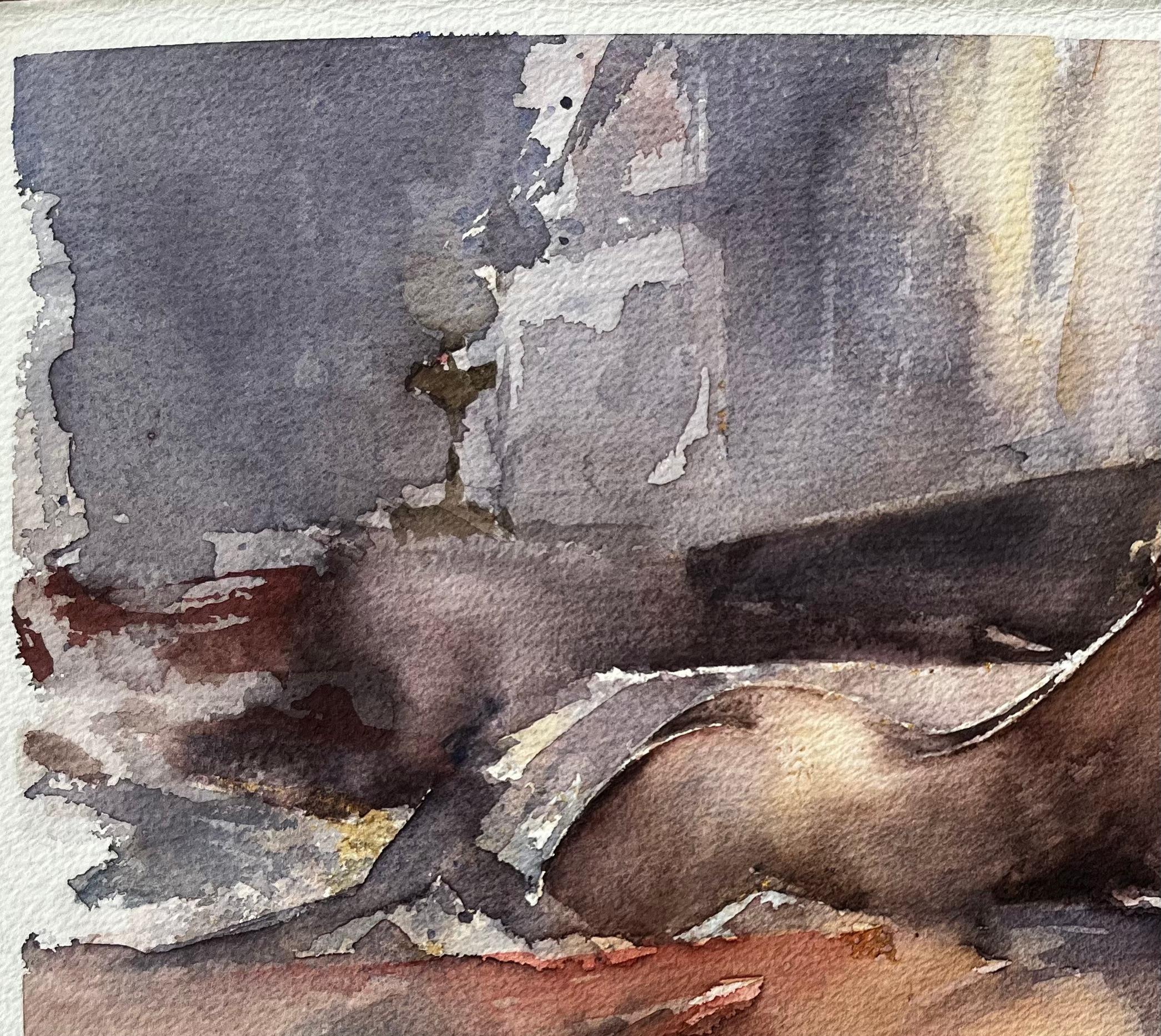 Titel: Britischer Impressionist Aquarell einer nackten, liegenden Frau in stiller Betrachtung
Von Anthony Avery (Brite 1946-2023)
Original-Aquarell auf Künstlerpapier, ungerahmt
Abmessungen: 11,25 x 15,5 Zoll (Höhe x Breite)
Zustand: Gut, mit
