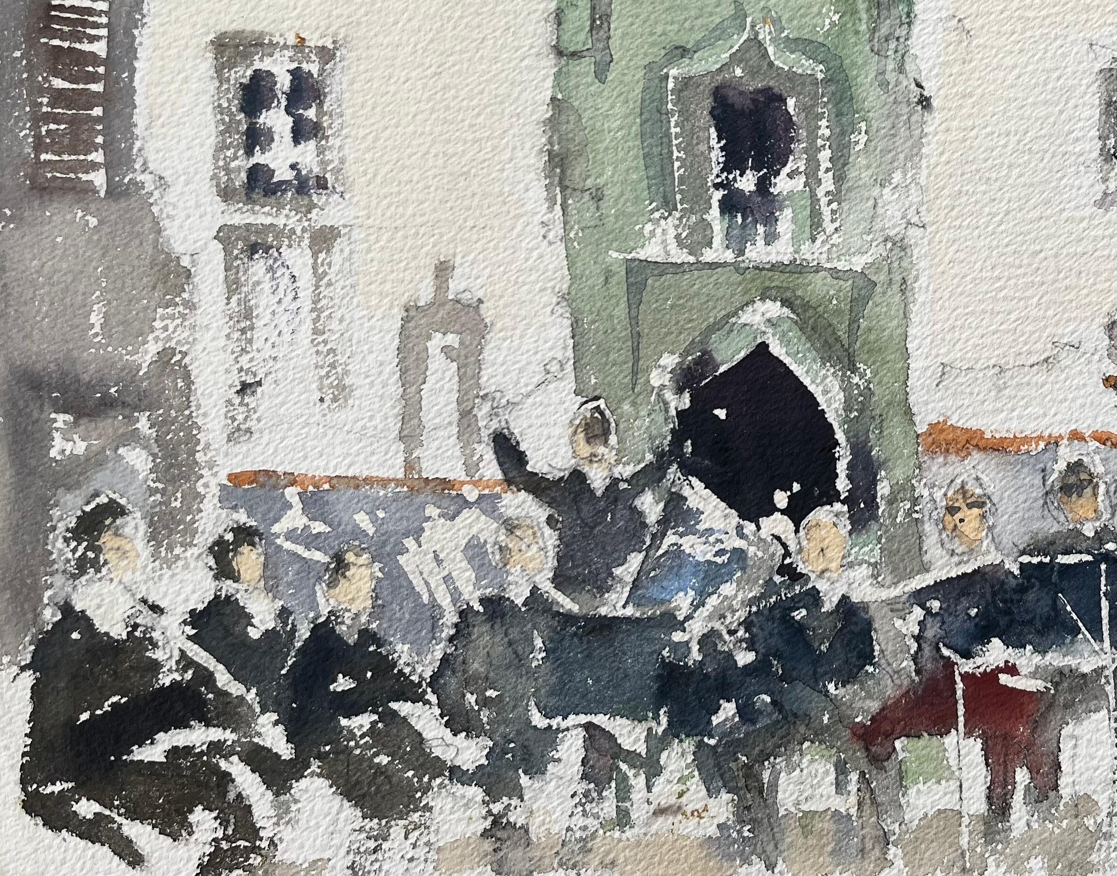 Title: British Impressionist Watercolor of a Outdoor Concert in a Sunlit Square
by Anthony Avery (British 1946-2023)
Original watercolor on artists paper, unframed
Dimensions: 11 x 15.5 inches (Height x Width)
Condition: Good, with some minor signs