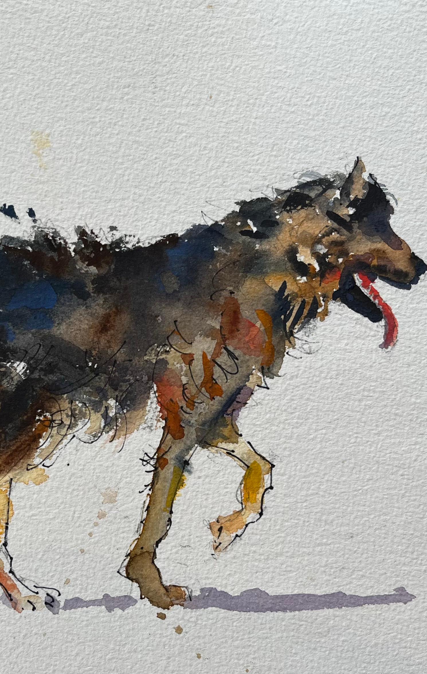 British Impressionist Watercolor of a Playful Canine in Motion For Sale 1