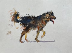 Aquarelle impressionniste britannique d'un canin en mouvement