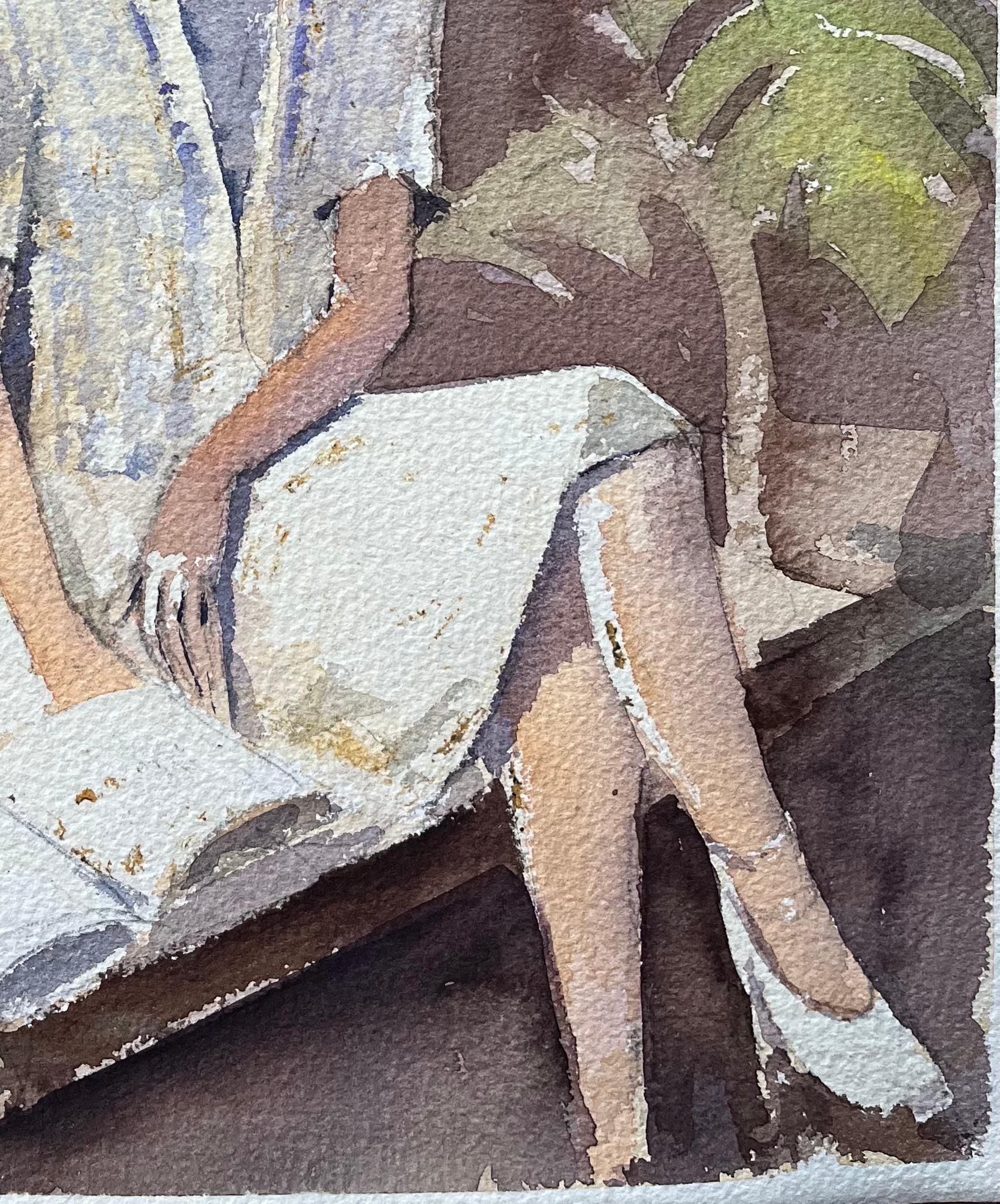 Titel: Aquarell eines britischen Impressionisten mit dem Porträt einer Frau mit Sonnenhut
Von Anthony Avery (Brite 1946-2023)
Original-Aquarell auf Künstlerpapier, ungerahmt
Unterschrieben: Ja
Abmessungen: 15,5 x 11 Zoll (Höhe x Breite)
Zustand:
