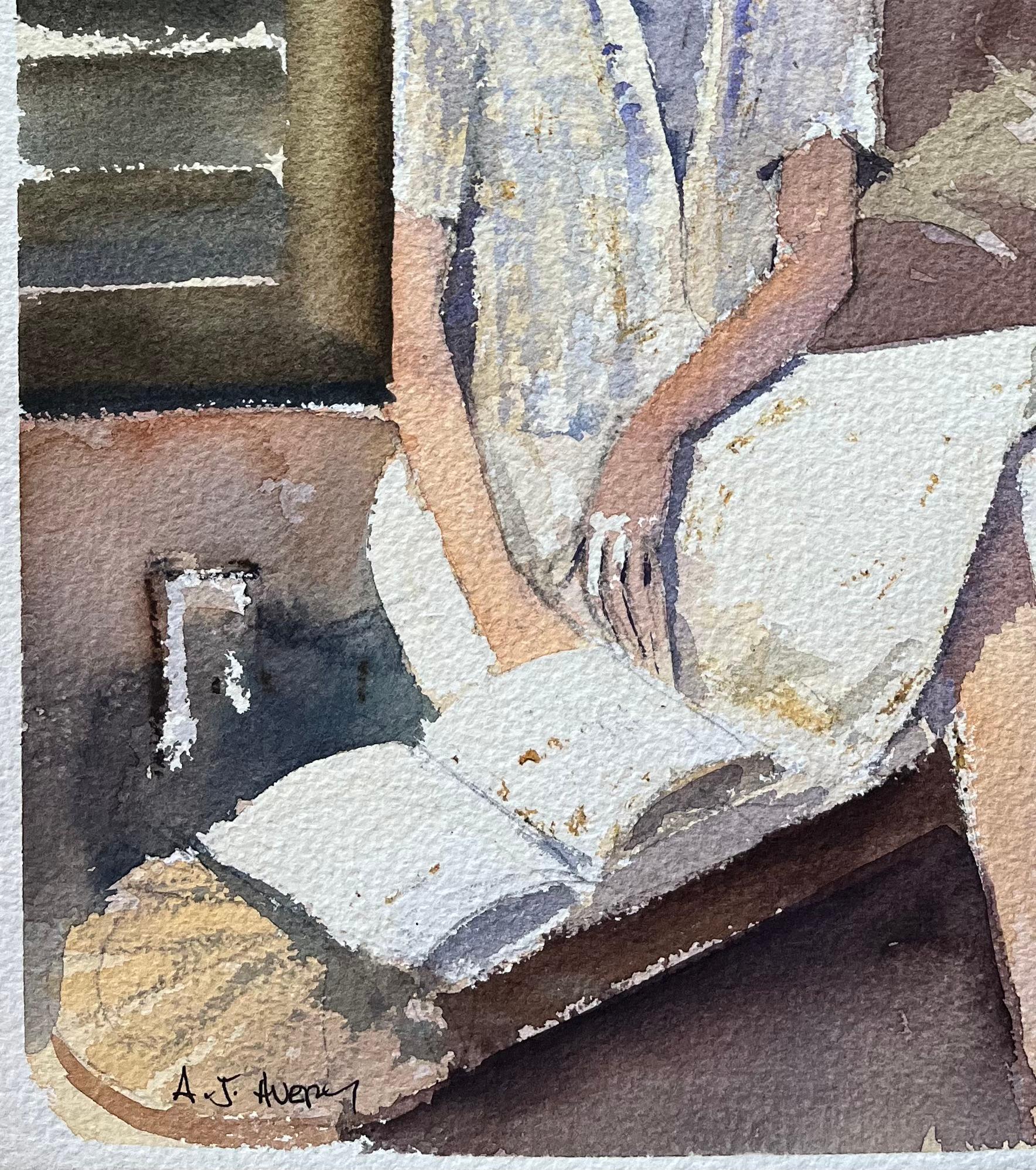 Britisches impressionistisches Aquarell einer Frau in einem Sonnenhut, Aquarell eines Porträts im Angebot 1