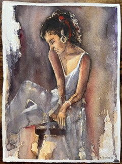 British Impressionist Watercolor of a Profile of a Seated Woman