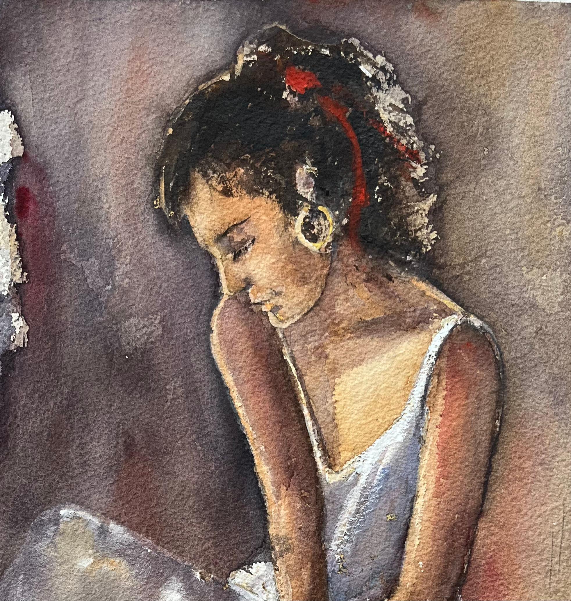 Aquarell eines britischen Impressionisten mit dem Profil einer sitzenden Frau (Impressionismus), Painting, von Anthony Avery
