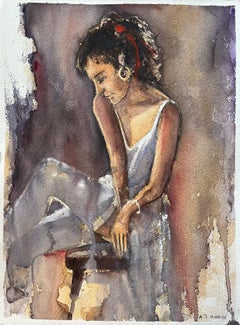 British Impressionist Watercolor of a Profile of a Seated Woman