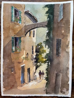 Britischer Impressionist Aquarell eines malerischen Torbogens und einer Gasse