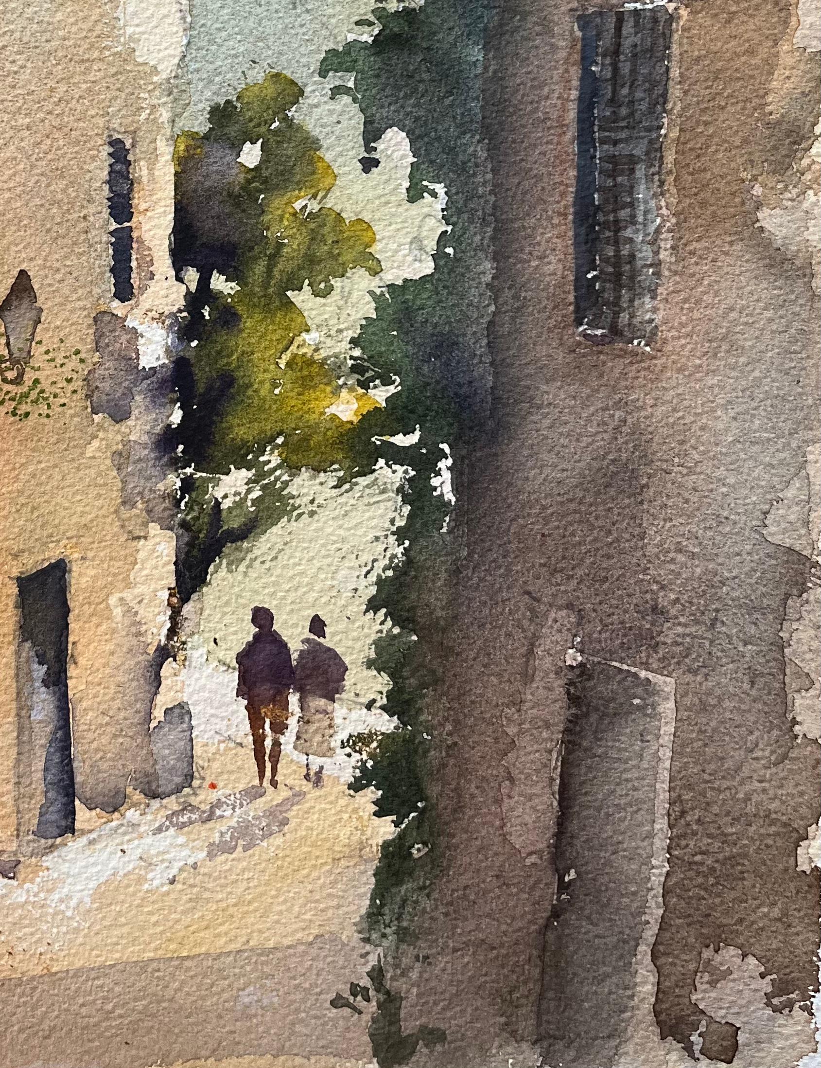 Britischer Impressionist Aquarell eines malerischen Torbogens und einer Gasse (Impressionismus), Painting, von Anthony Avery
