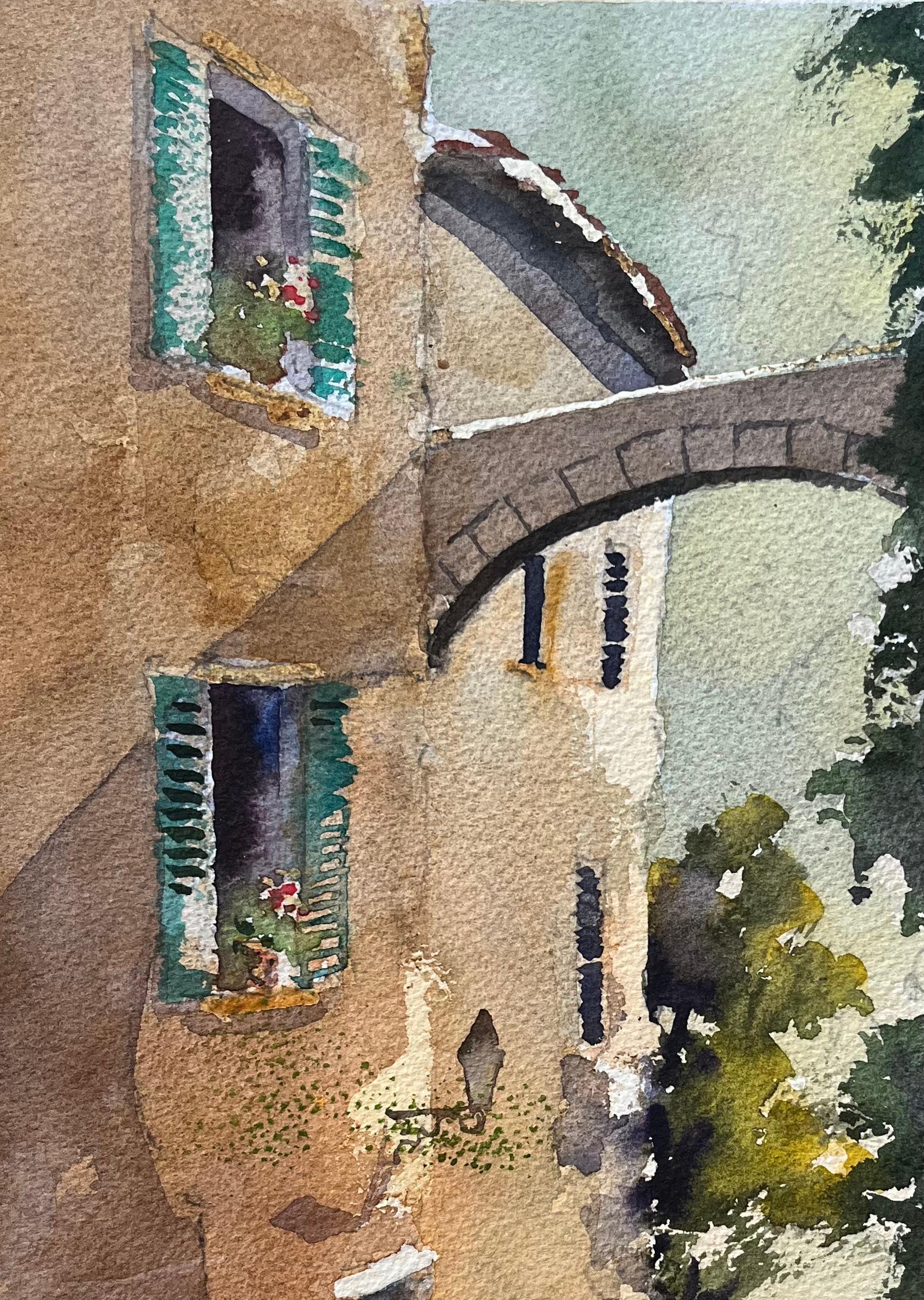Britischer Impressionist Aquarell eines malerischen Torbogens und einer Gasse im Angebot 1
