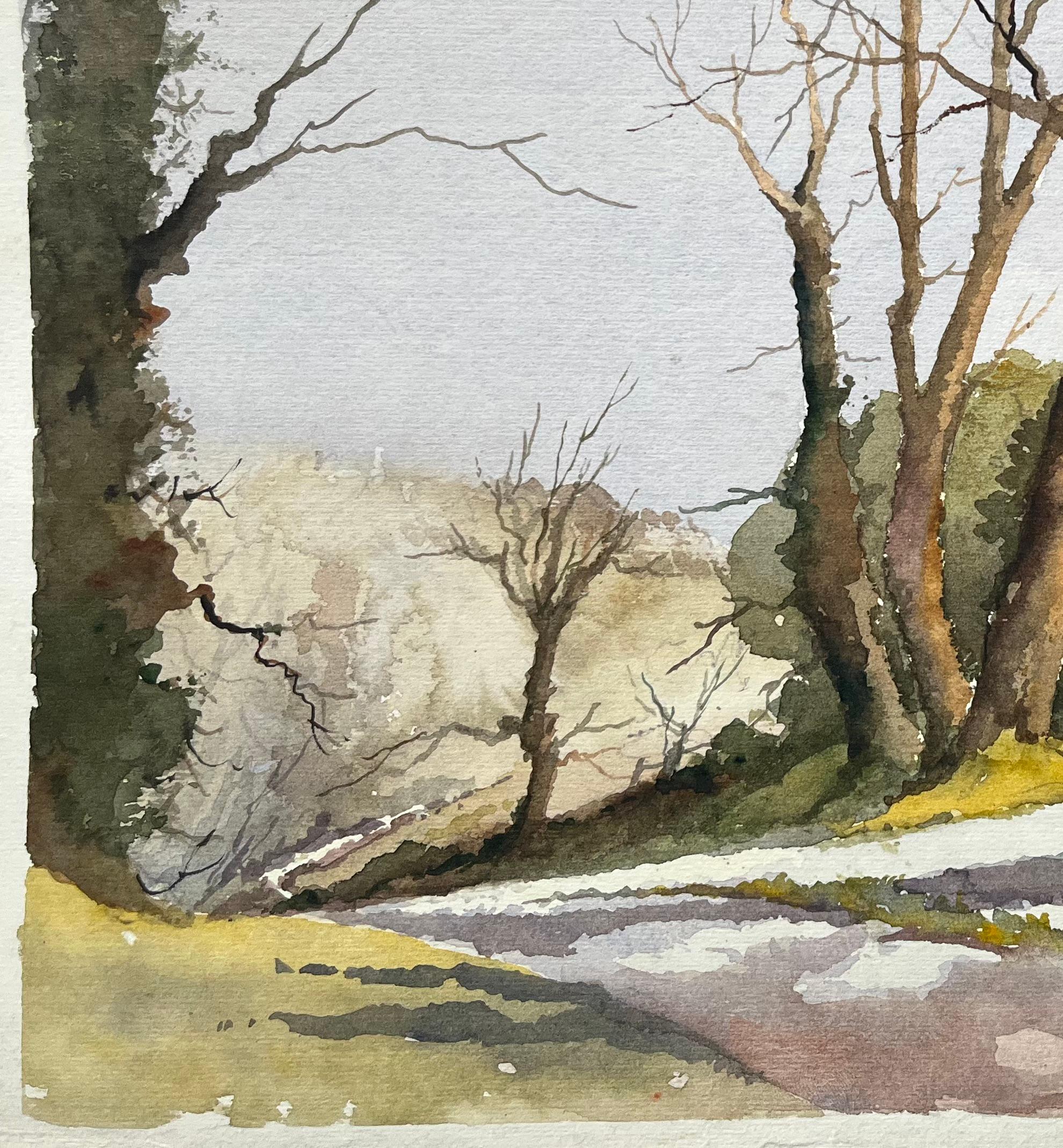 British Impressionist Watercolor of a Quiet Country Path with Bare Trees For Sale 1