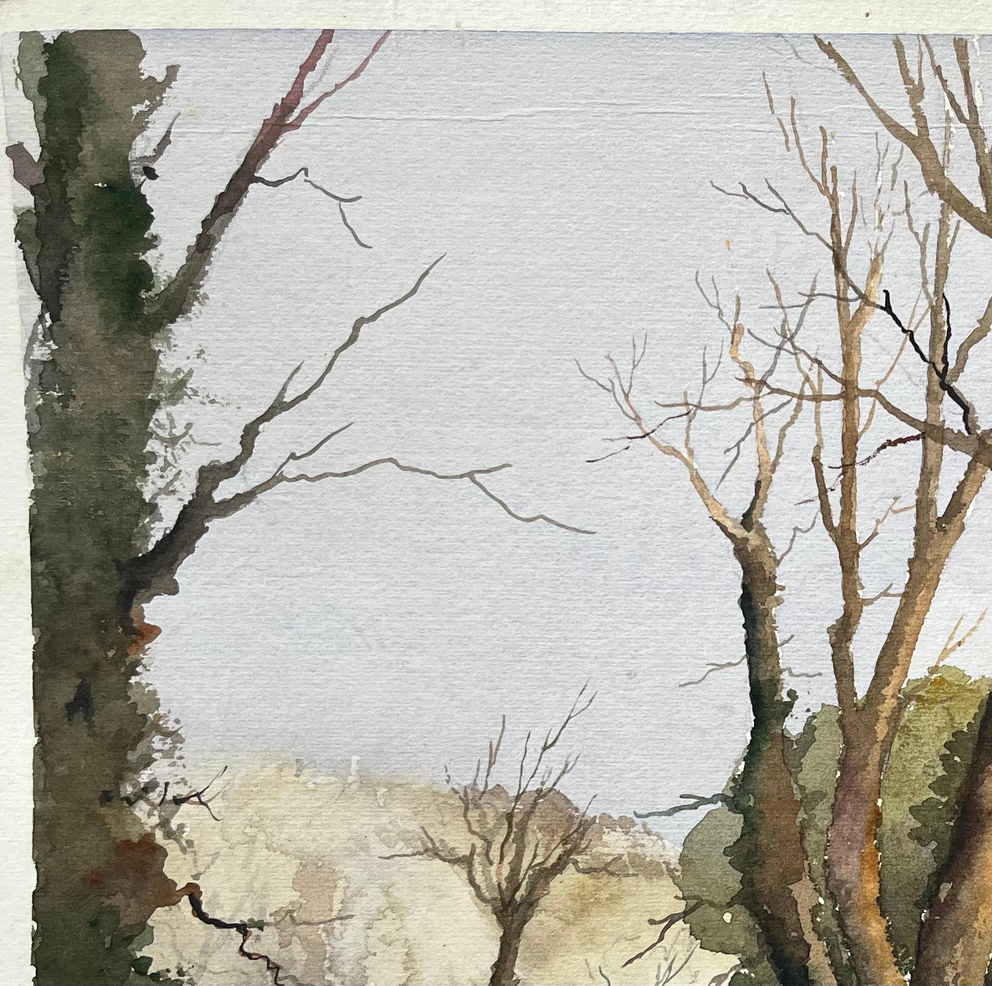 British Impressionist Watercolor of a Quiet Country Path with Bare Trees For Sale 2