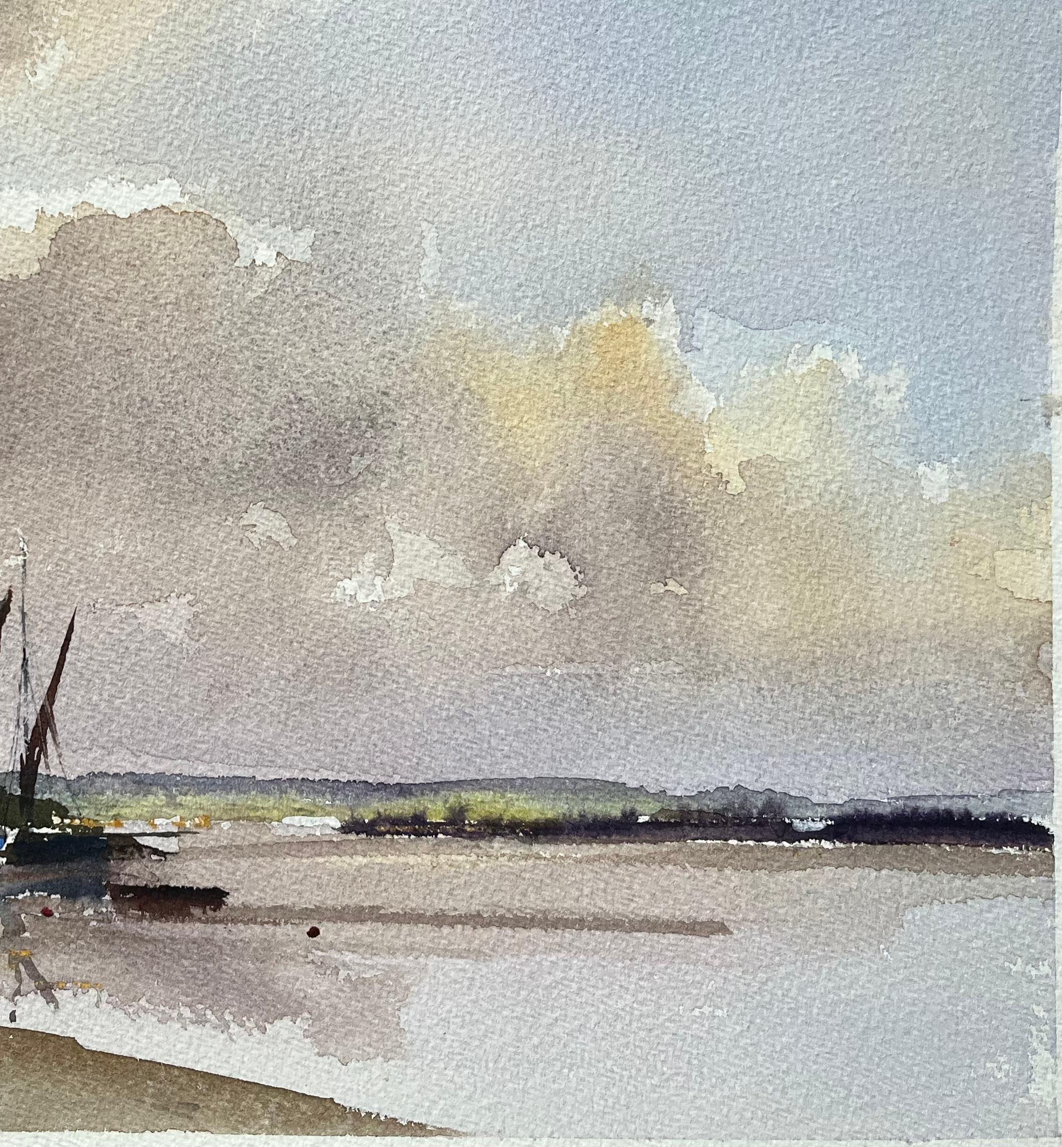 Britisches impressionistisches Aquarell eines gesteppten Hafens mit Segelbooten und Moody Sky, British Impressionismus im Angebot 1