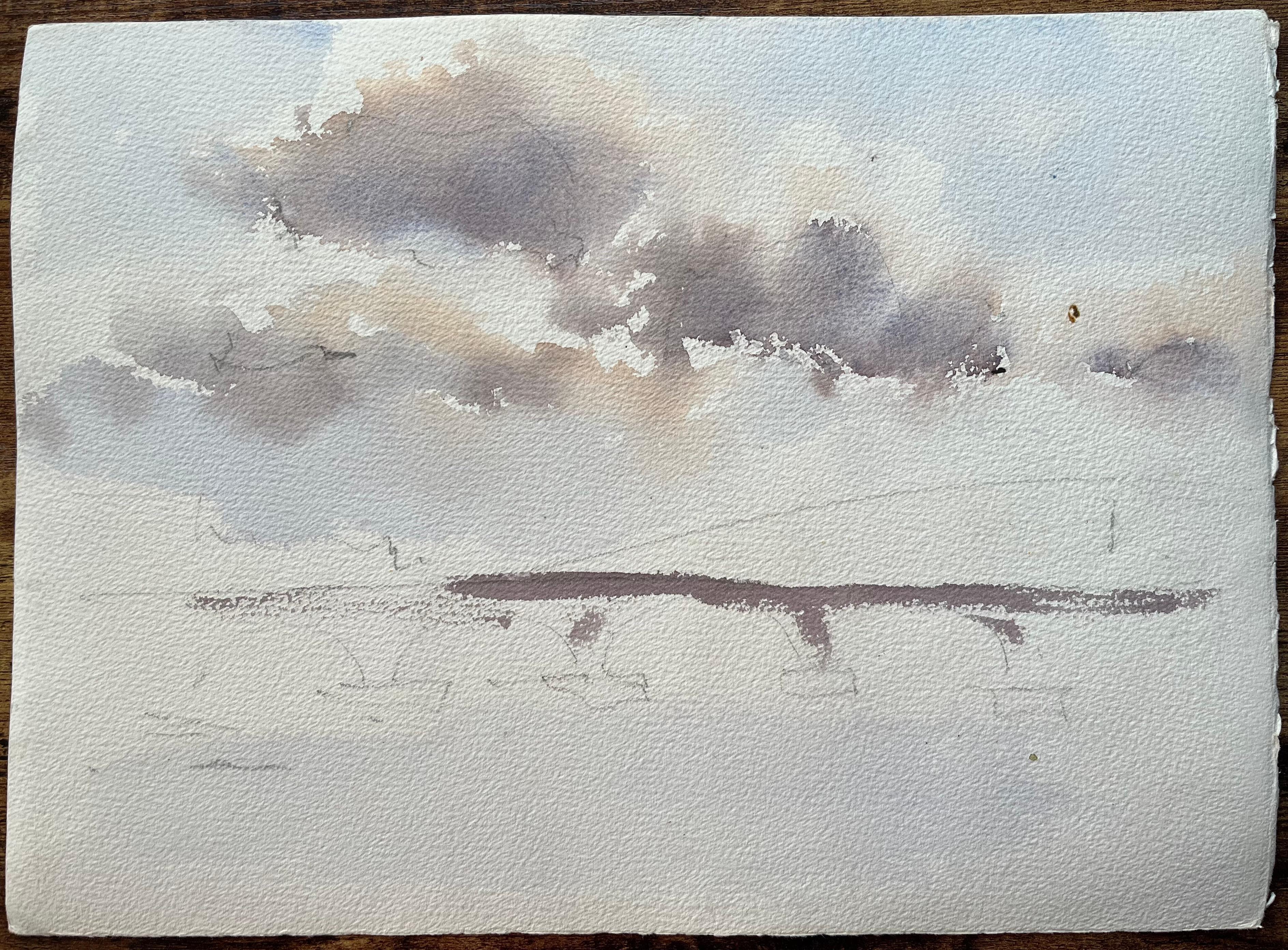 Britischer Impressionist Aquarell einer Flussszene mit dramatischem Himmel im Angebot 1