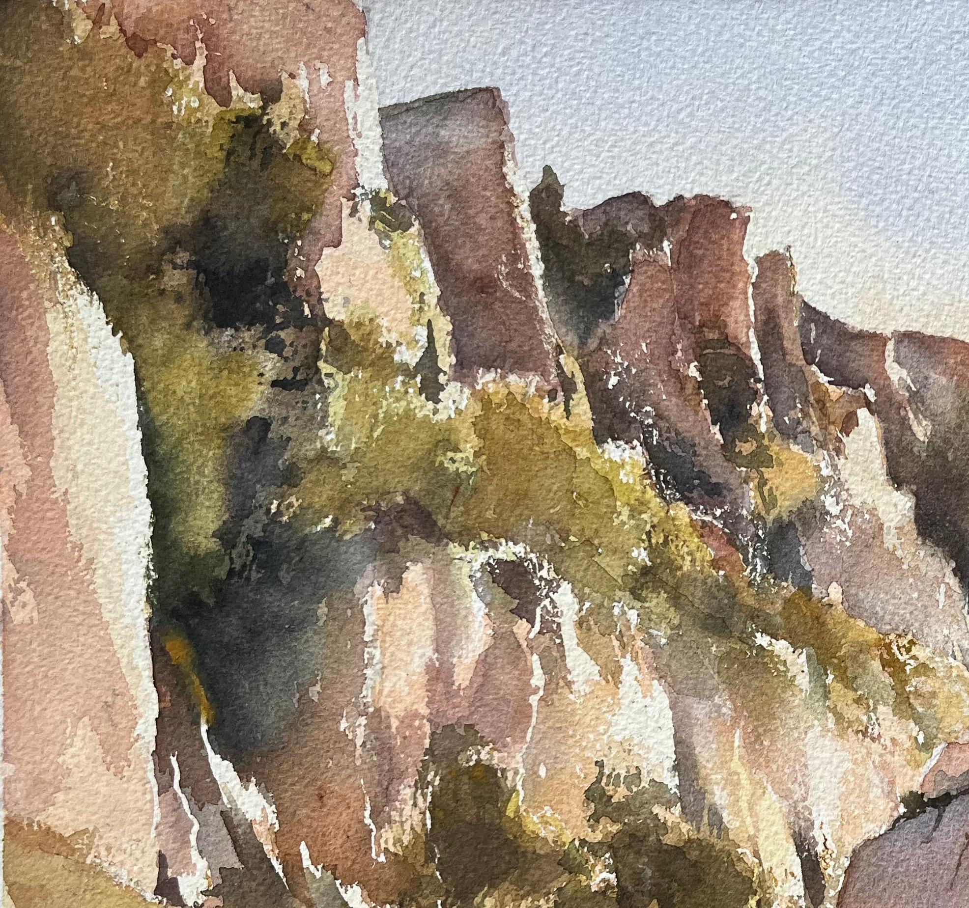 Acuarela impresionista británica de un paisaje de desfiladero rocoso - Painting Impresionista de Anthony Avery