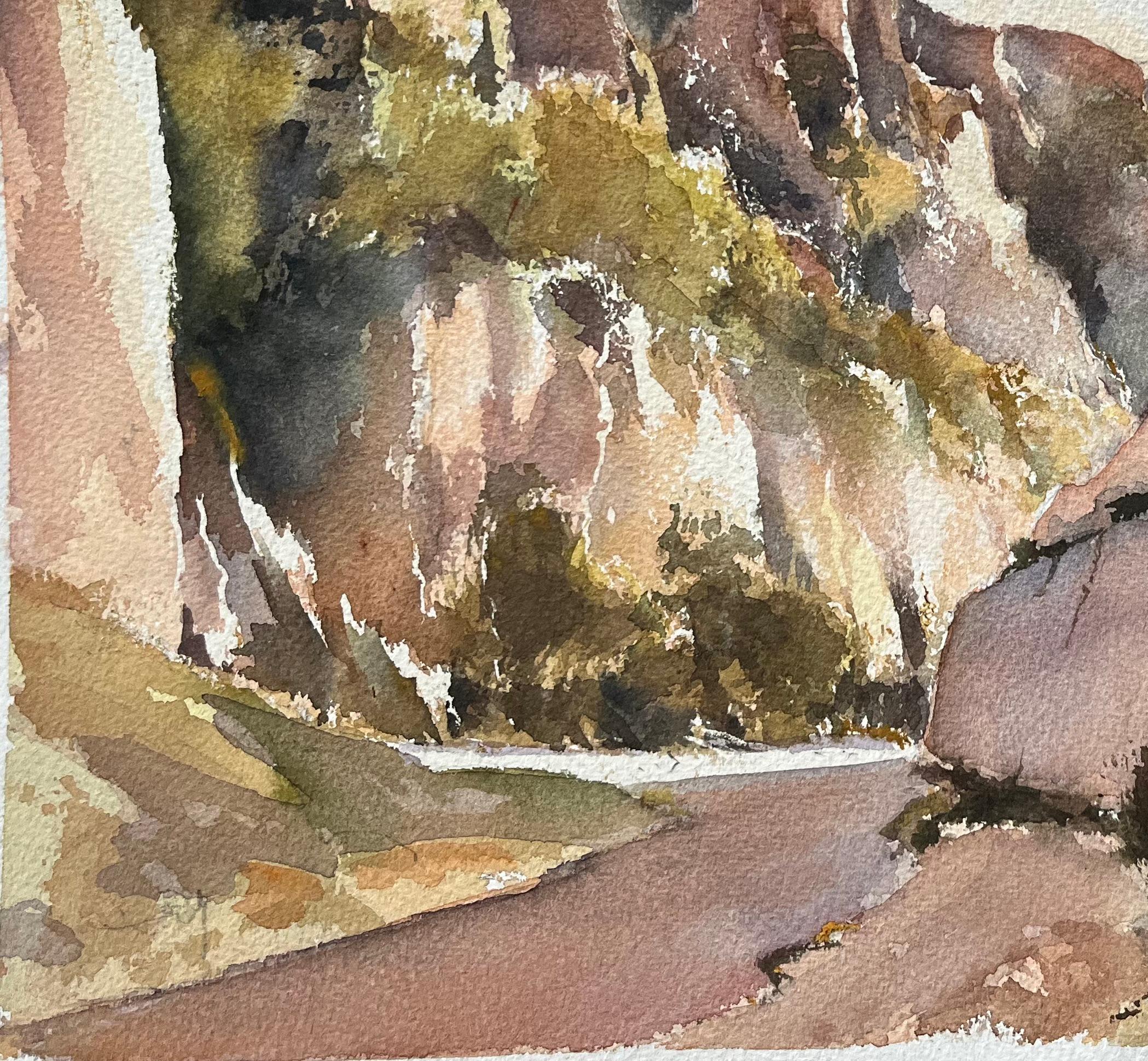 Acuarela impresionista británica de un paisaje de desfiladero rocoso en venta 1
