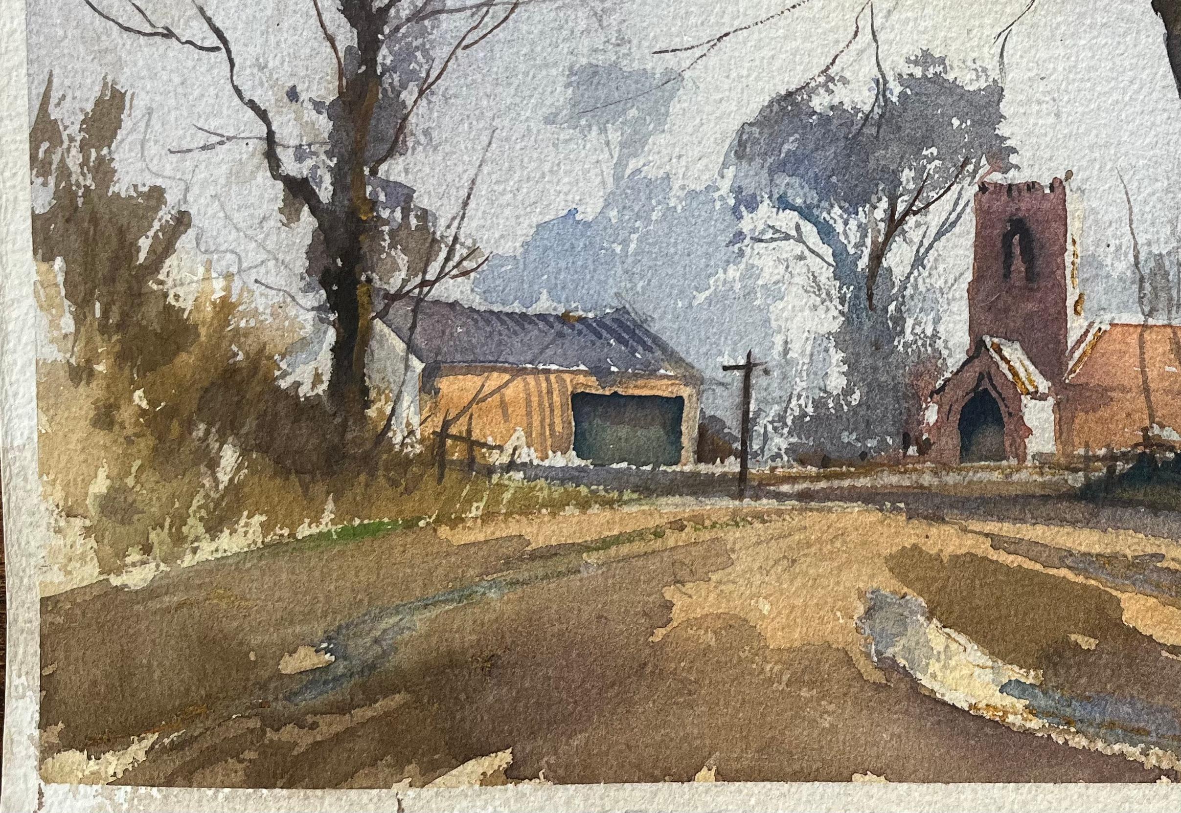 Title: British Impressionist Watercolor of a Rural Church in Winter
By Anthony Avery (British 1946-2023)
Original watercolor on artists paper, unframed
Dimensions: 11 x 15.25 inches (Height x Width)
Condition: Good, with some minor signs of