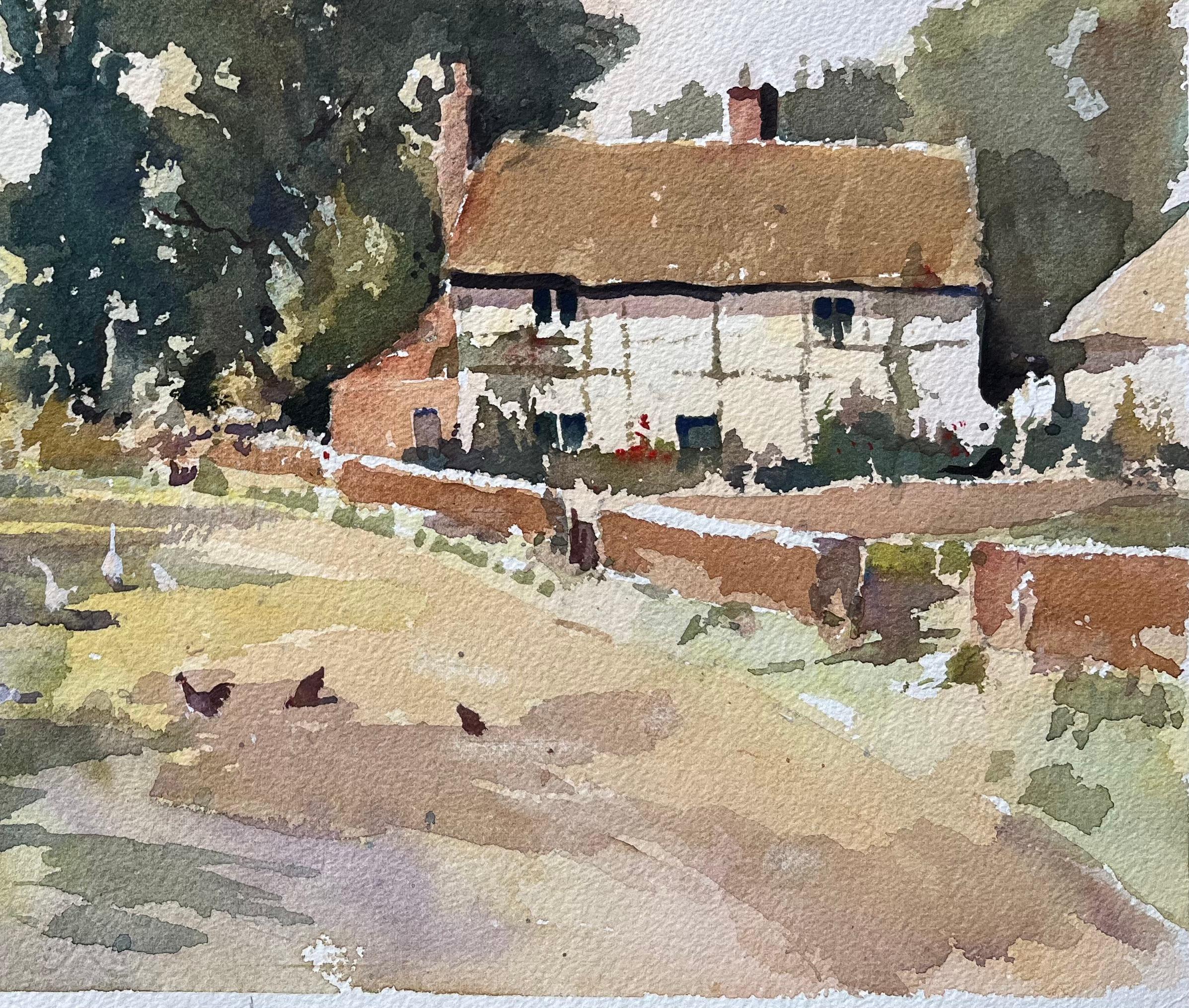 Titolo: Acquerello impressionista britannico di un cottage rurale, un'aia e delle galline
Di Anthony Avery (Regno Unito 1946-2023)
Acquerello originale su carta per artisti, senza cornice
Firmato: Yes One
Dimensioni: 10,75 x 15 pollici (altezza x