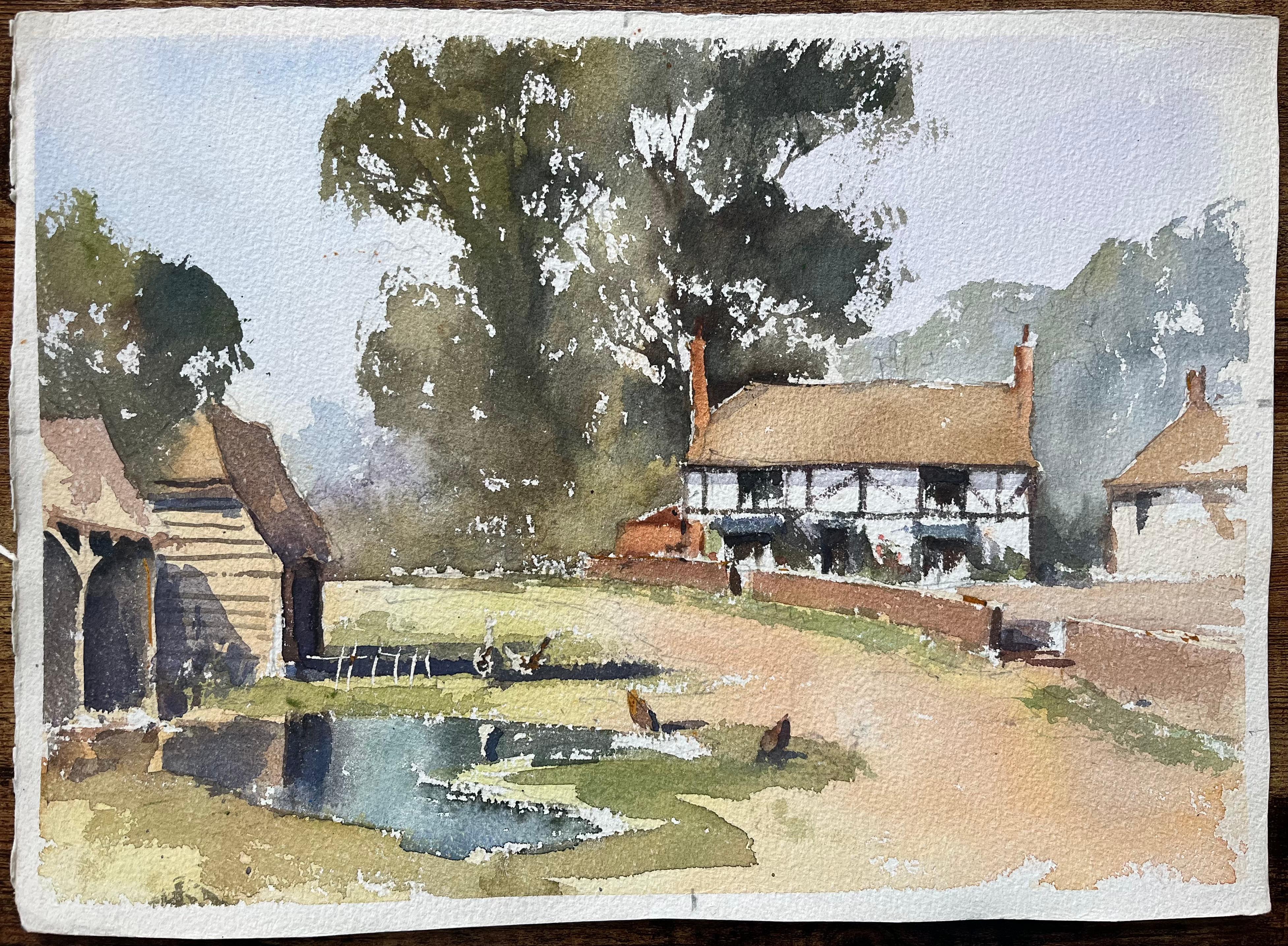British Impressionist Watercolor of a Rural English Village Scene - Painting by Anthony Avery