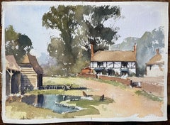 British Impressionist Watercolor of a Rural English Village Scene