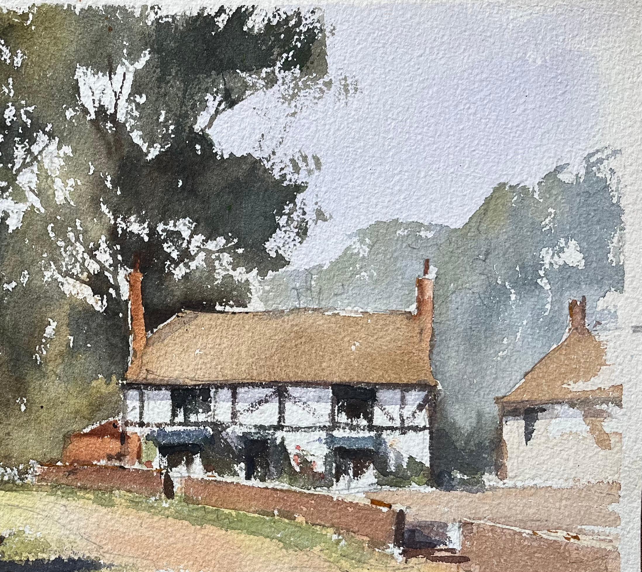 British Impressionist Watercolor of a Rural English Village Scene - Gray Landscape Painting by Anthony Avery
