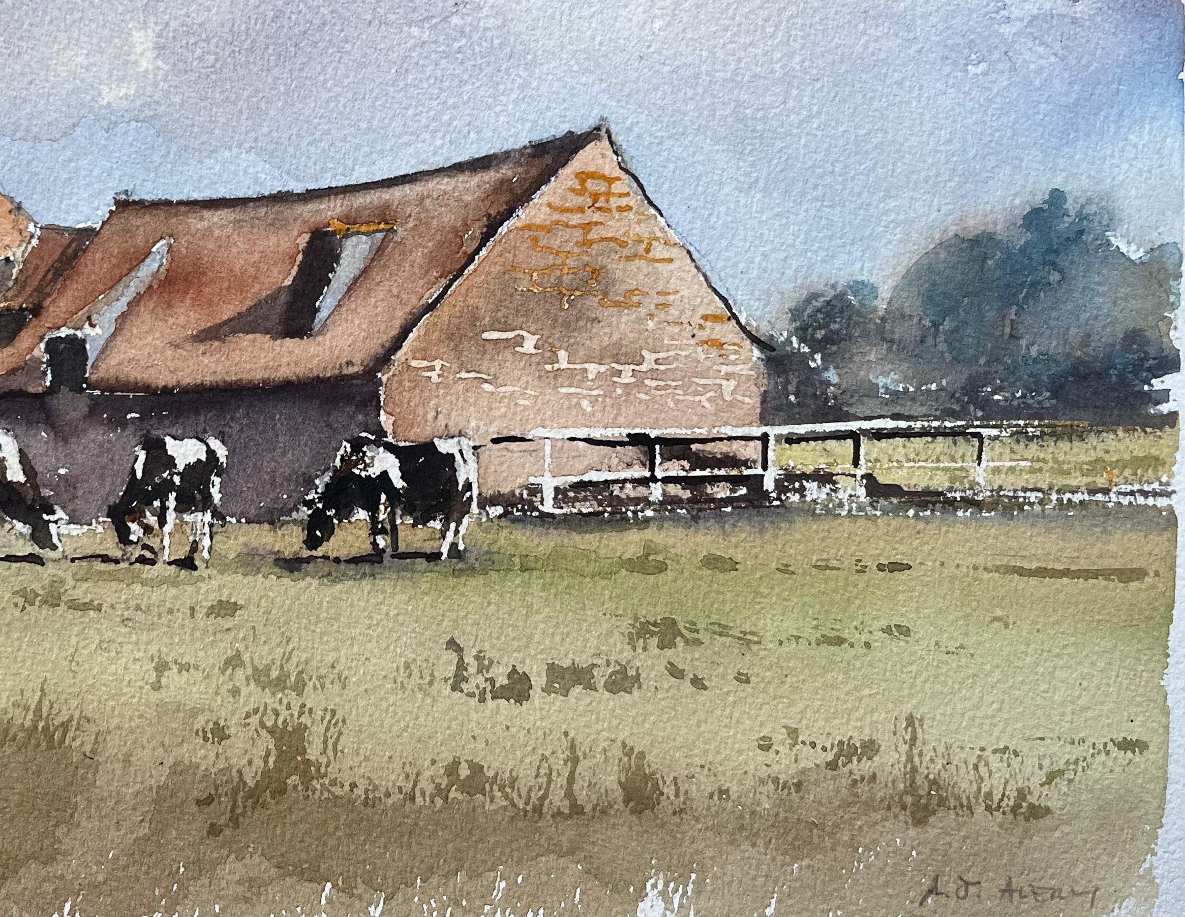 Título: Acuarela impresionista británica de una granja rural con vacas pastando
Por Anthony Avery (británico 1946-2023)
Acuarela original sobre papel de artista, sin enmarcar
Firmado: Sí
Dimensiones: 11,25 x 15,25 pulgadas (Alto x Ancho)
Estado: