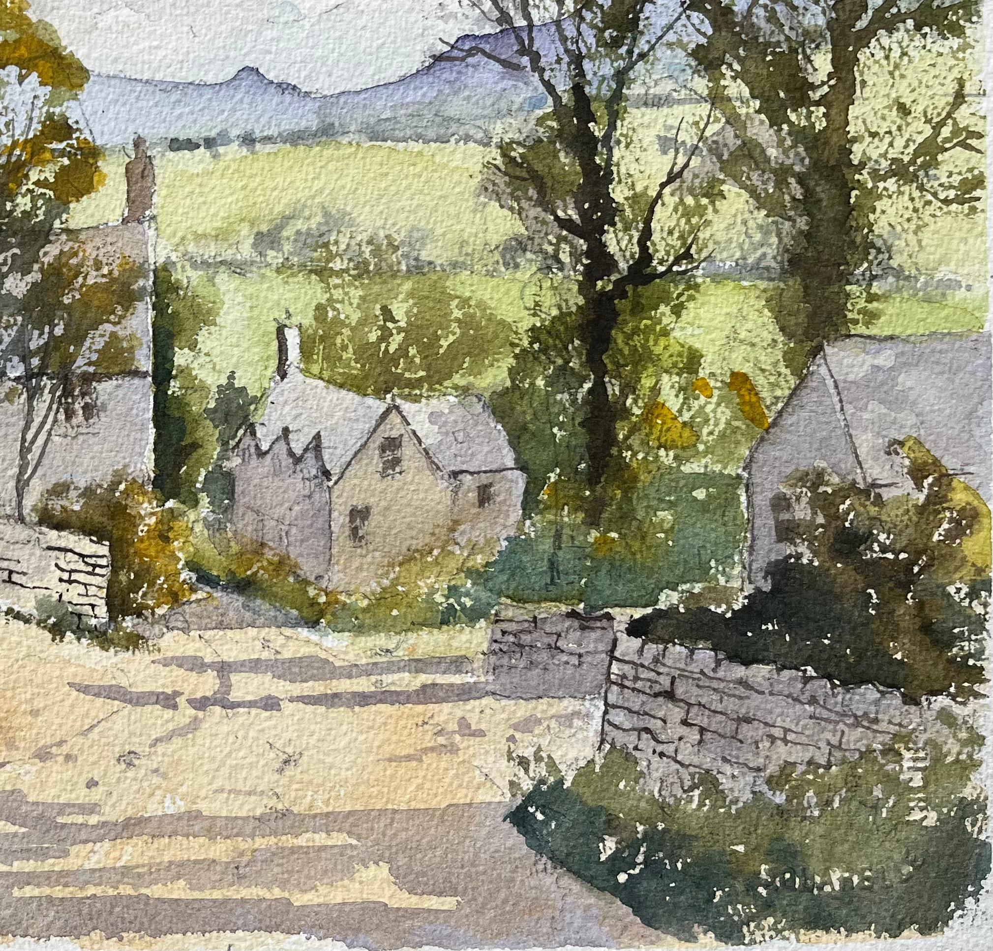 Britischer Impressionist Aquarell einer ländlichen Dorfszene (Impressionismus), Painting, von Anthony Avery