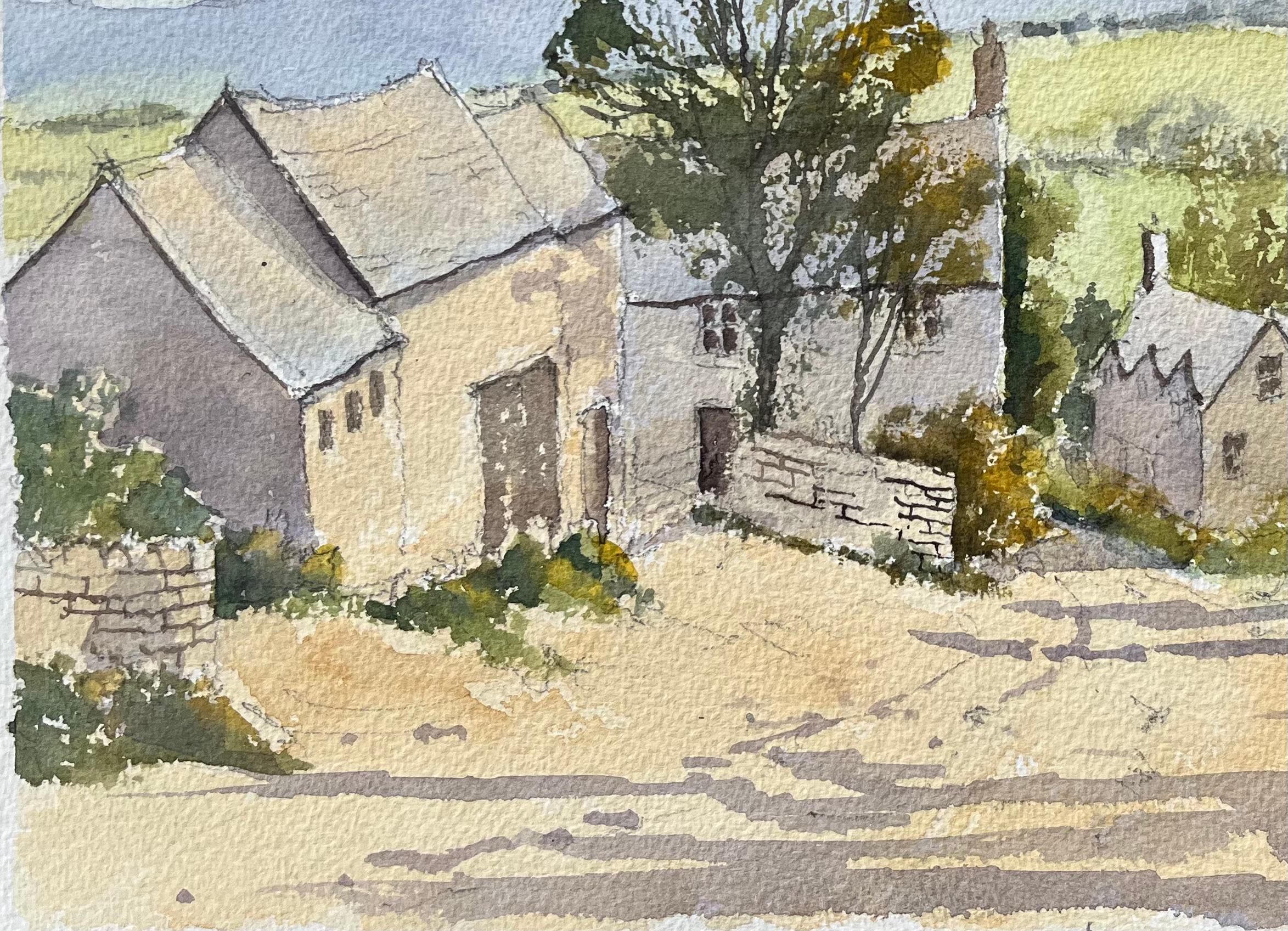 Titel: Britischer Impressionist - Aquarell einer ländlichen Dorfszene
Von Anthony Avery (Brite 1946-2023)
Original-Aquarell auf Künstlerpapier, ungerahmt
Abmessungen: 11,25 x 15 Zoll (Höhe x Breite)
Zustand: Gut, mit leichten