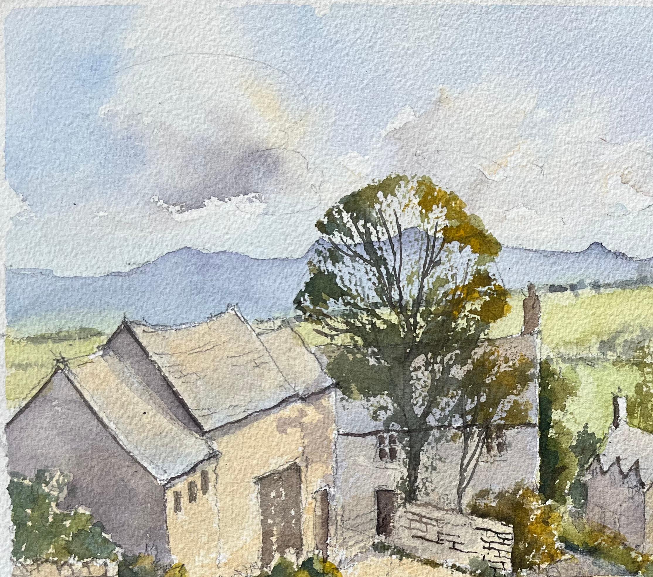 Britischer Impressionist Aquarell einer ländlichen Dorfszene im Angebot 1