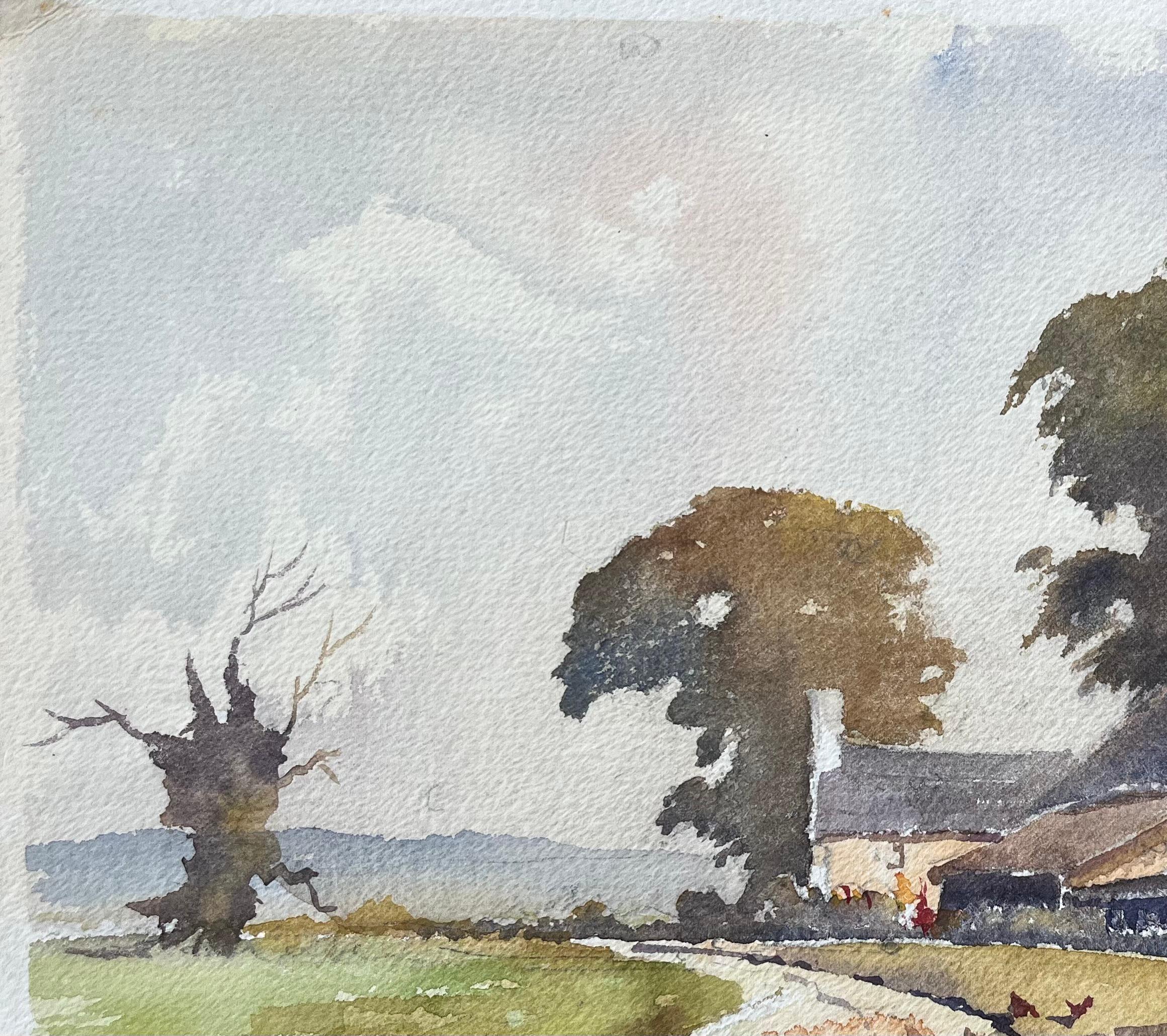 Britischer Impressionist Aquarell einer rustikalen Bauernhaus-Szene und Hühner im Angebot 1