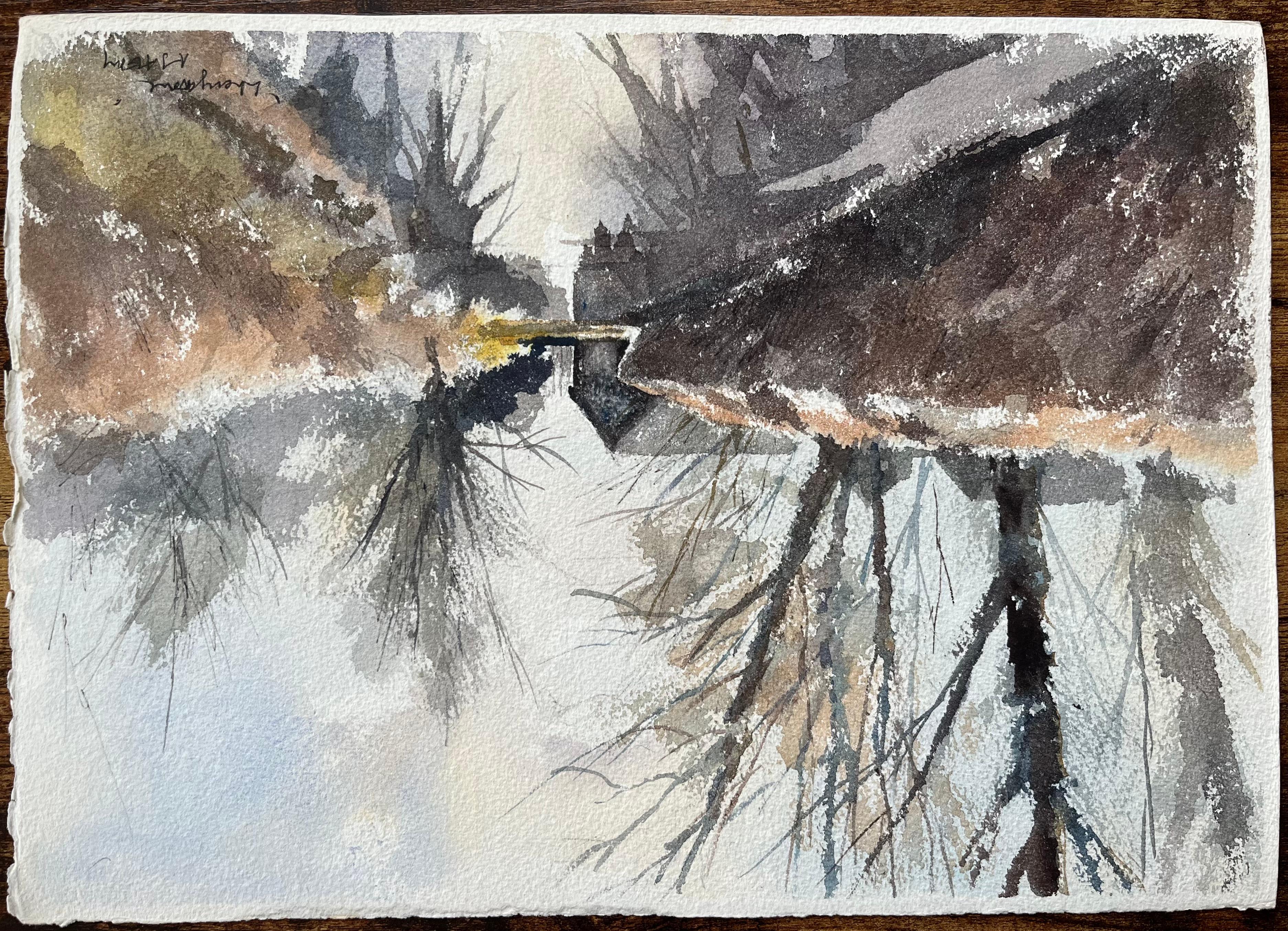 Britischer Impressionist Aquarell einer rustikalen Bauernhaus-Szene und Hühner im Angebot 2