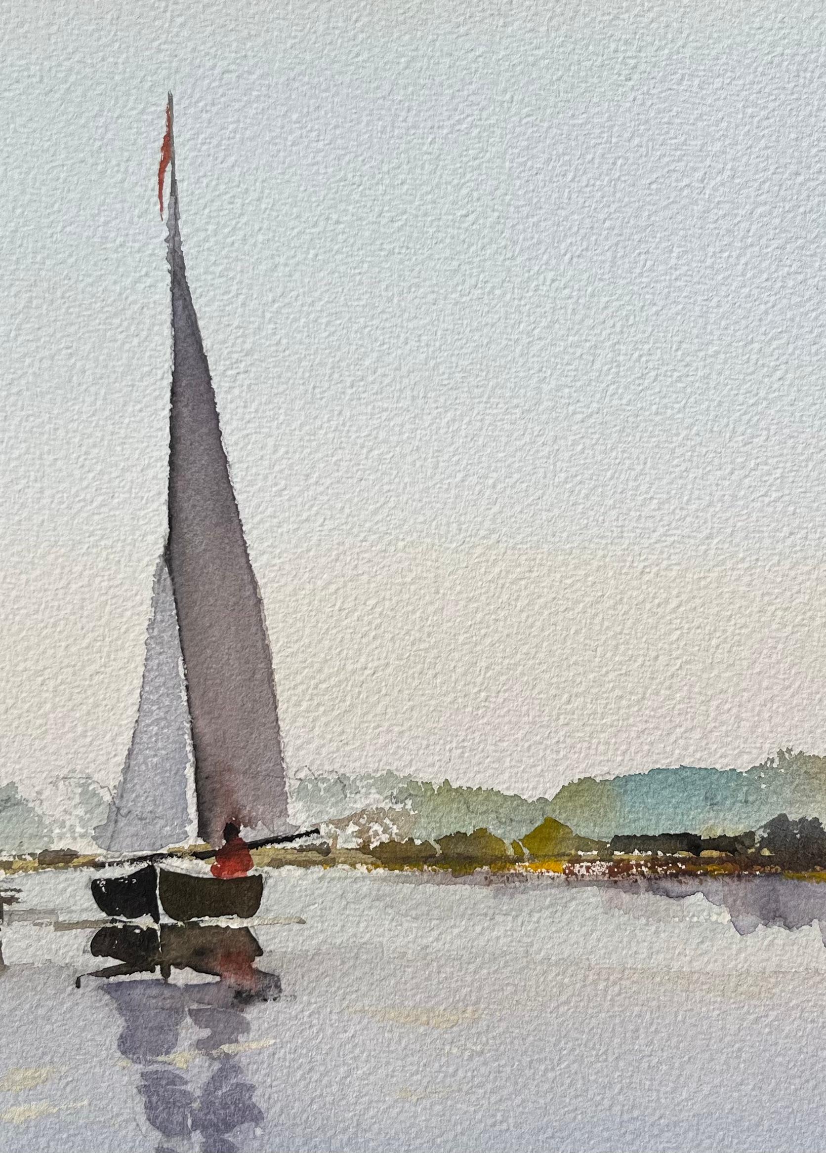 Britischer Impressionist Aquarell eines Segelbootes auf einem ruhigen See (Impressionismus), Painting, von Anthony Avery
