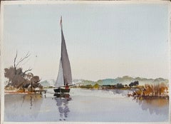 Britischer Impressionist Aquarell eines Segelbootes auf einem ruhigen See