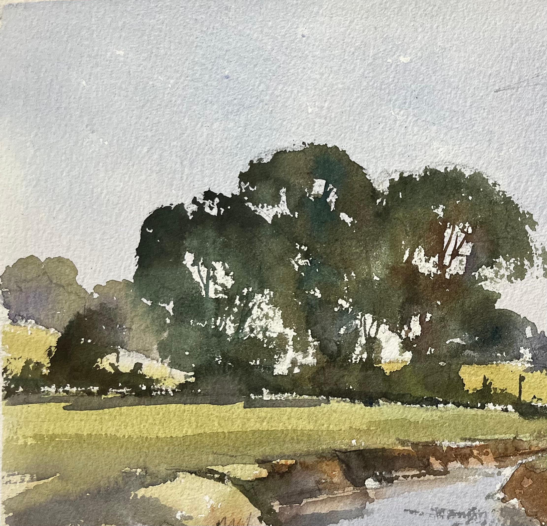 Título: Acuarela impresionista británica de un pintoresco arroyo campestre con frondosos árboles
Por Anthony Avery (británico 1946-2023)
Acuarela original sobre papel de artista, sin enmarcar
Dimensiones: 11 x 15 pulgadas (Alto x Ancho)
Estado: