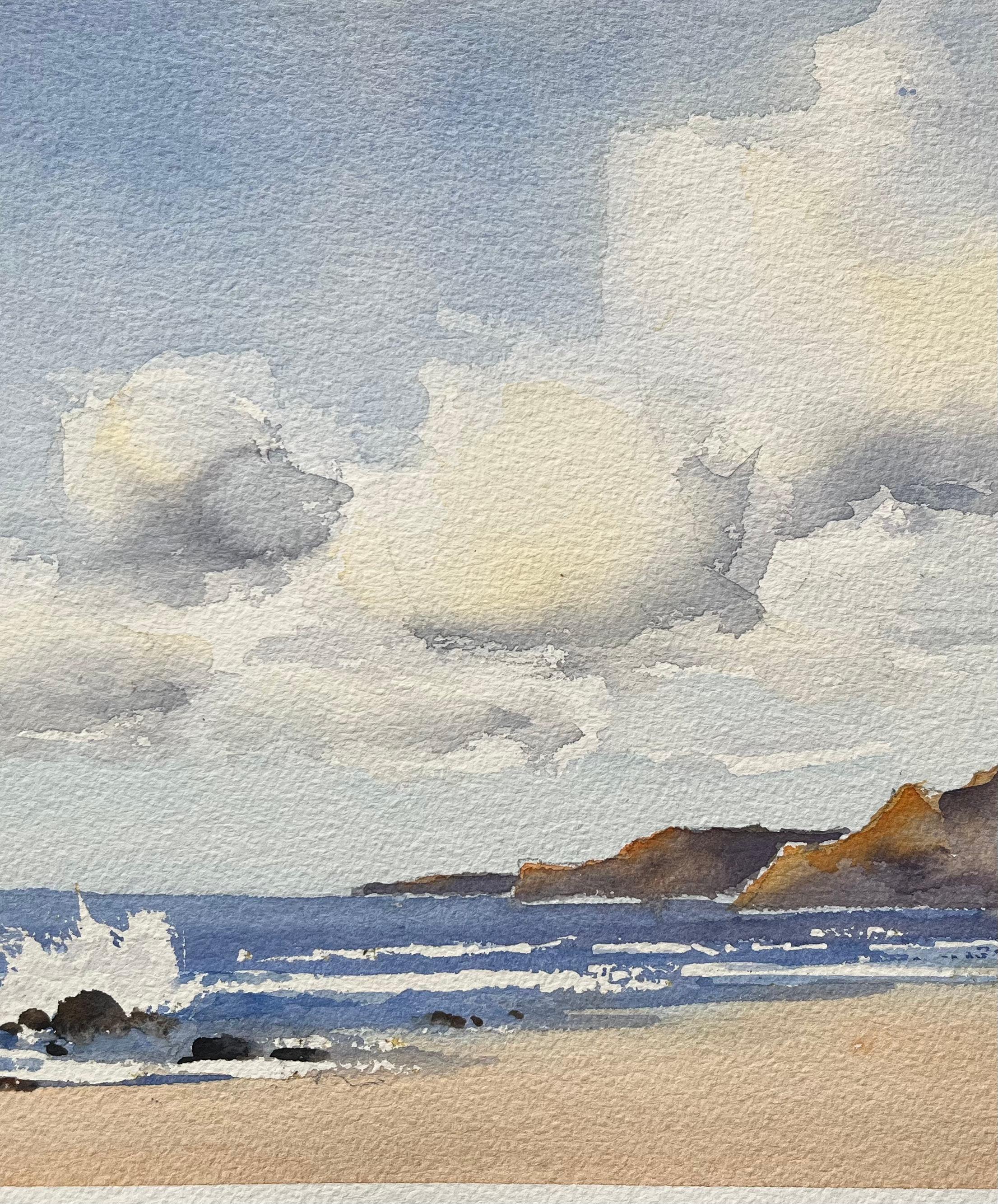 British Impressionist Watercolor of a Seascape with Dramatic Sky and Cliffs - Gray Landscape Painting by Anthony Avery