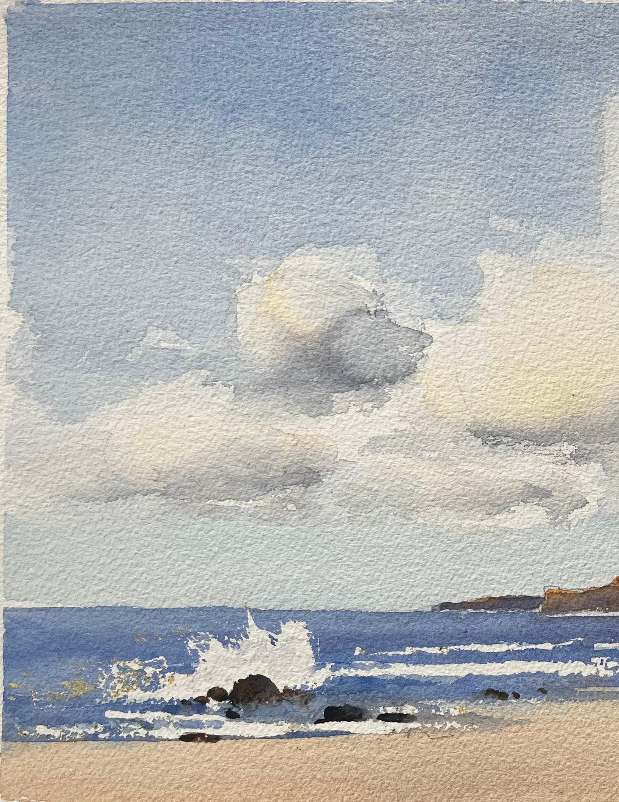 British Impressionist Watercolor of a Seascape with Dramatic Sky and Cliffs For Sale 2