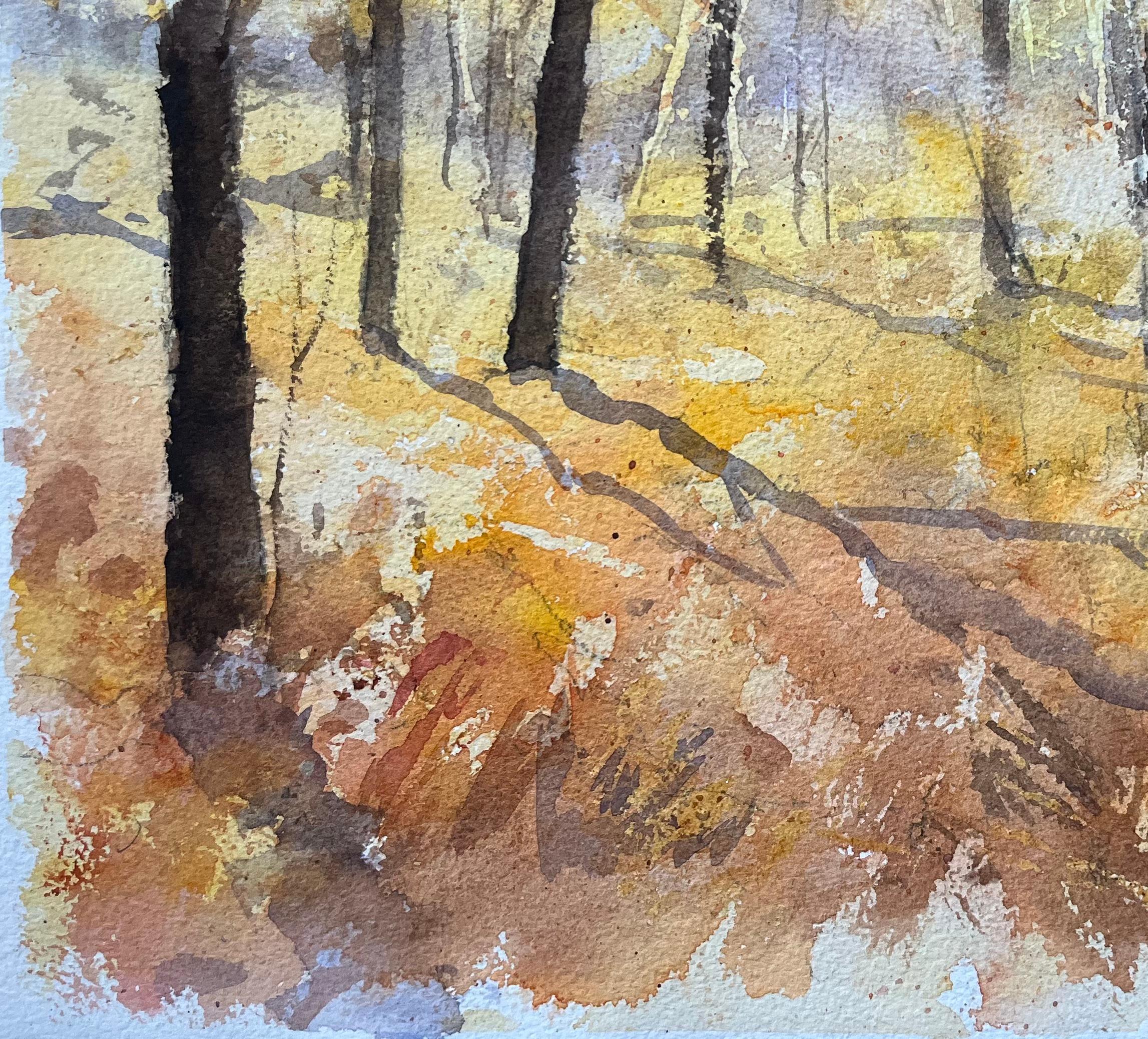 Titel: Britischer Impressionist Aquarell einer heiteren Herbstwaldszene
Von Anthony Avery (Brite 1946-2023)
Original-Aquarell auf Künstlerpapier, ungerahmt
Abmessungen: 11 x 15,25 Zoll (Höhe x Breite)
Zustand: Gut, mit leichten