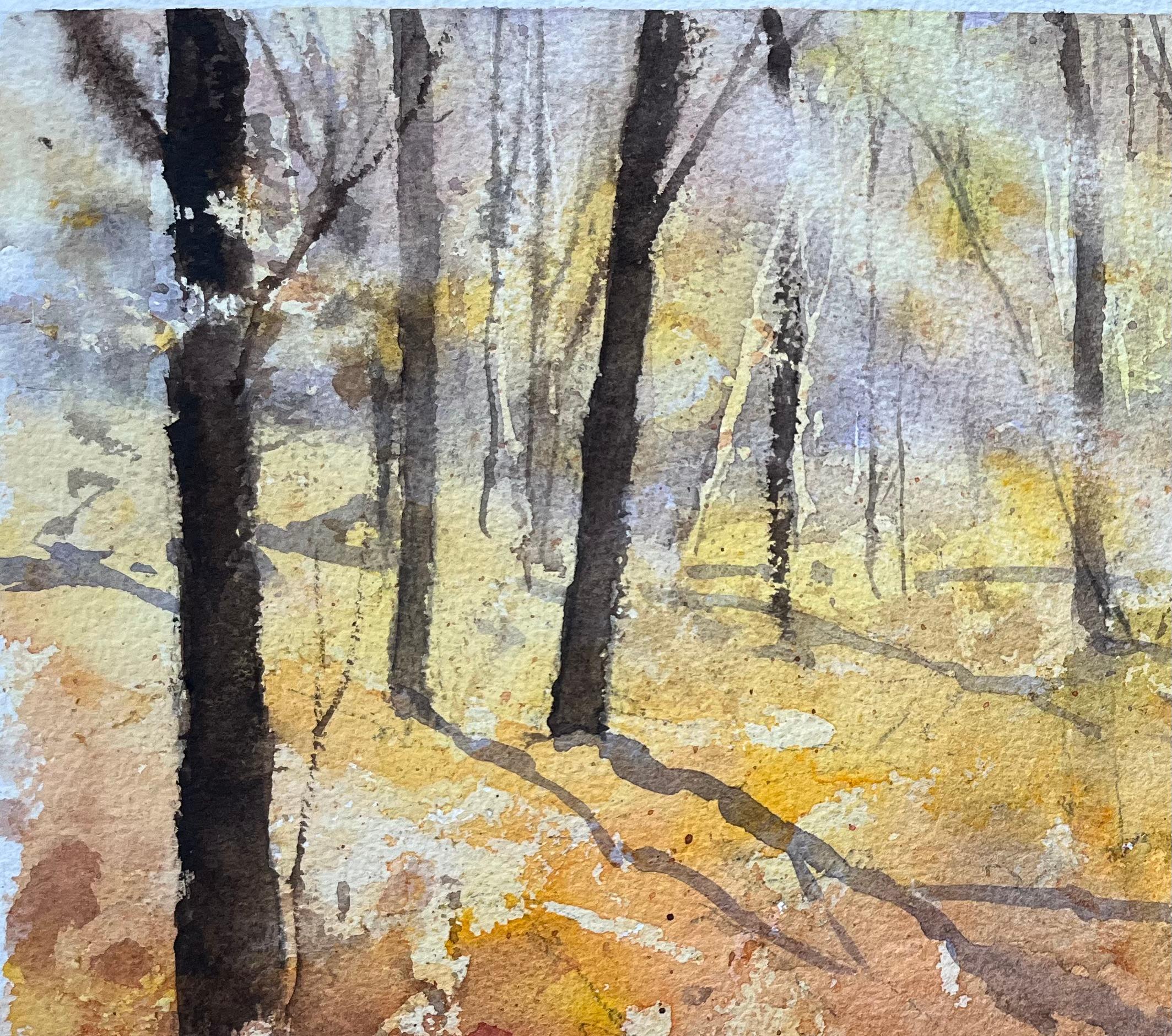 Britisches impressionistisches Aquarell einer heiteren Herbst-Holzszene, British Impressionist im Angebot 2