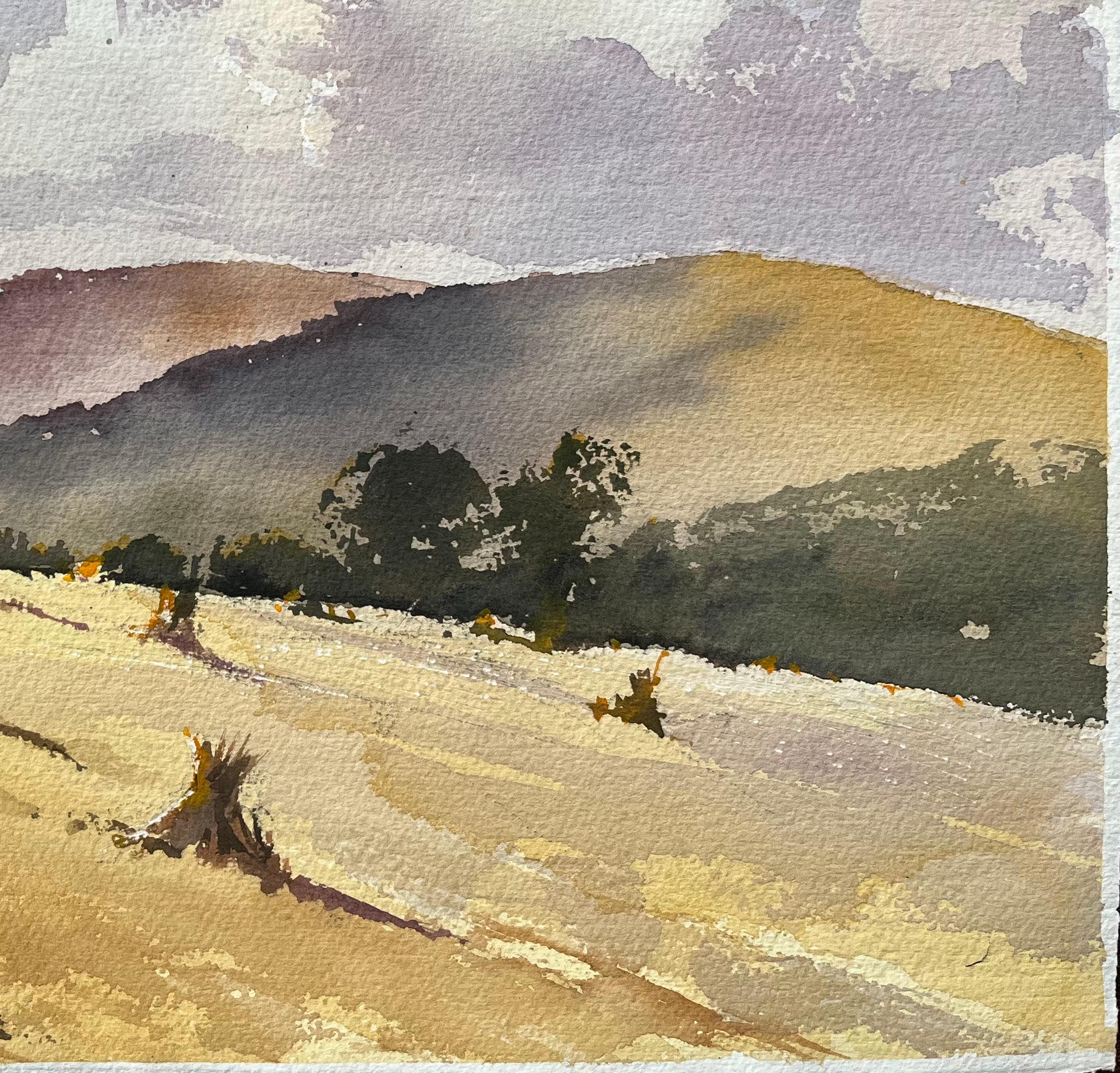 Acuarela impresionista británica de una serena escena campestre en época de cosecha - Painting Impresionista de Anthony Avery