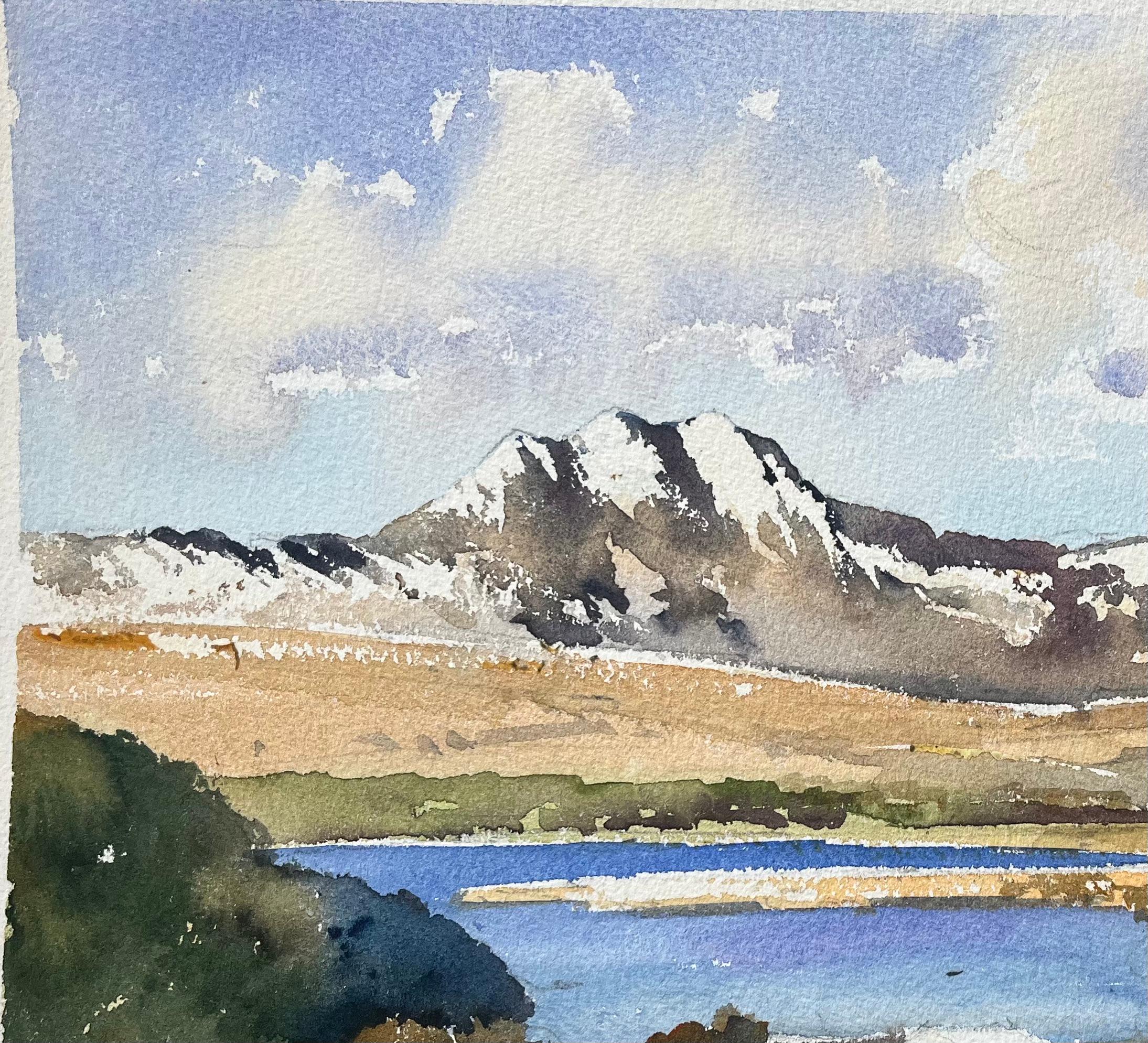 Britischer Impressionist Aquarell eines schneebedeckten Gebirges und eines Sees (Impressionismus), Painting, von Anthony Avery