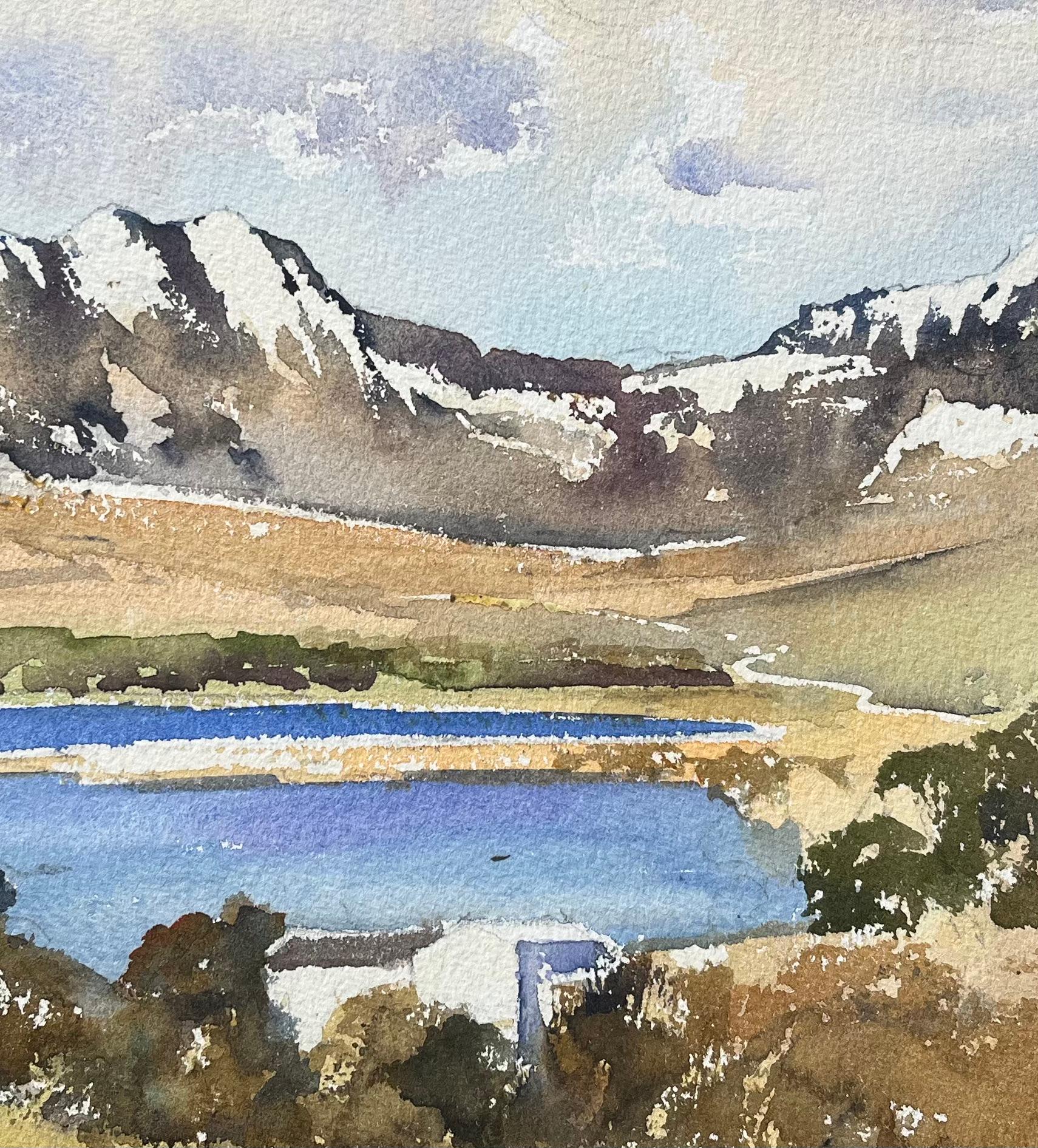 Britischer Impressionist Aquarell eines schneebedeckten Gebirges und eines Sees im Angebot 2